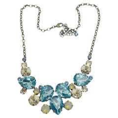 SORELLI firmado vintage tono oro azul diamantes de imitación collar de diseño