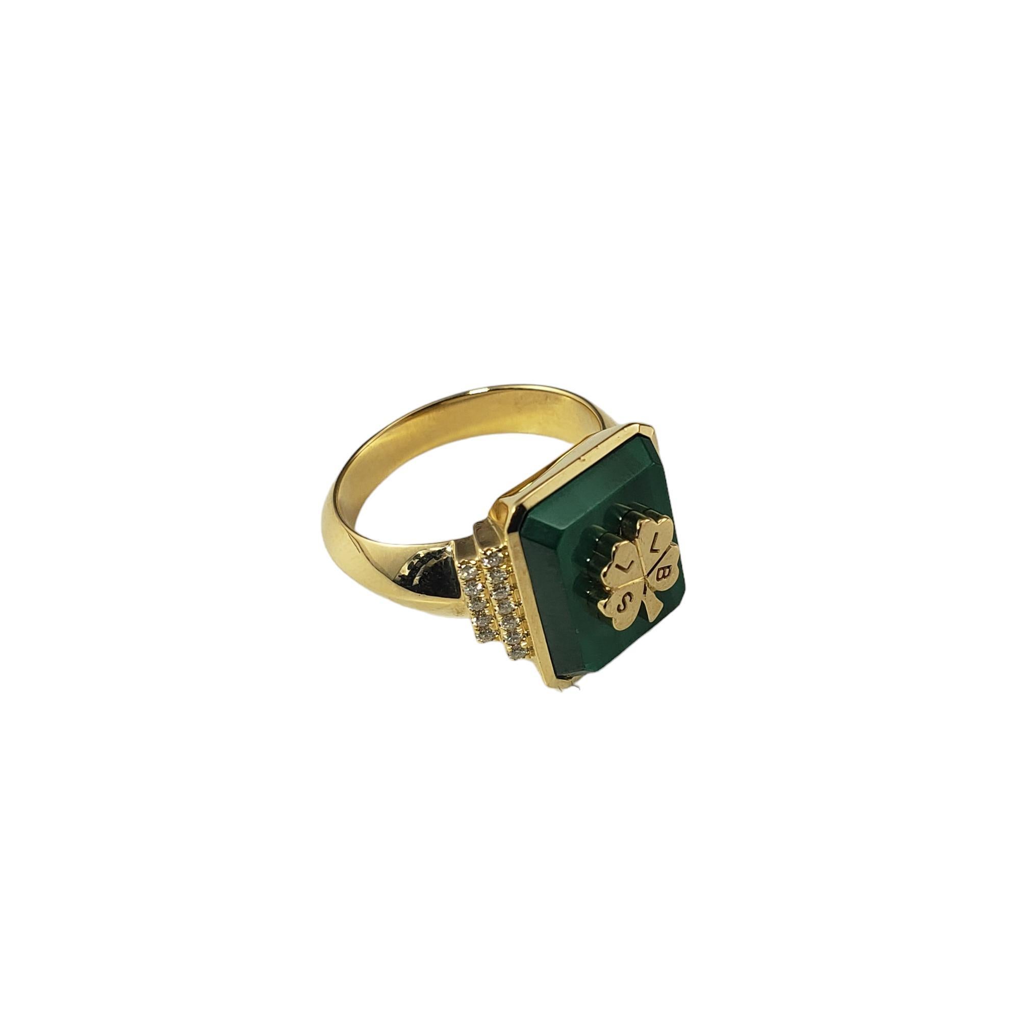 Brilliant Cut Sorellina 18K Yellow Gold Malachite & Diamond Clover Ring Size 5.25 #17732 For Sale