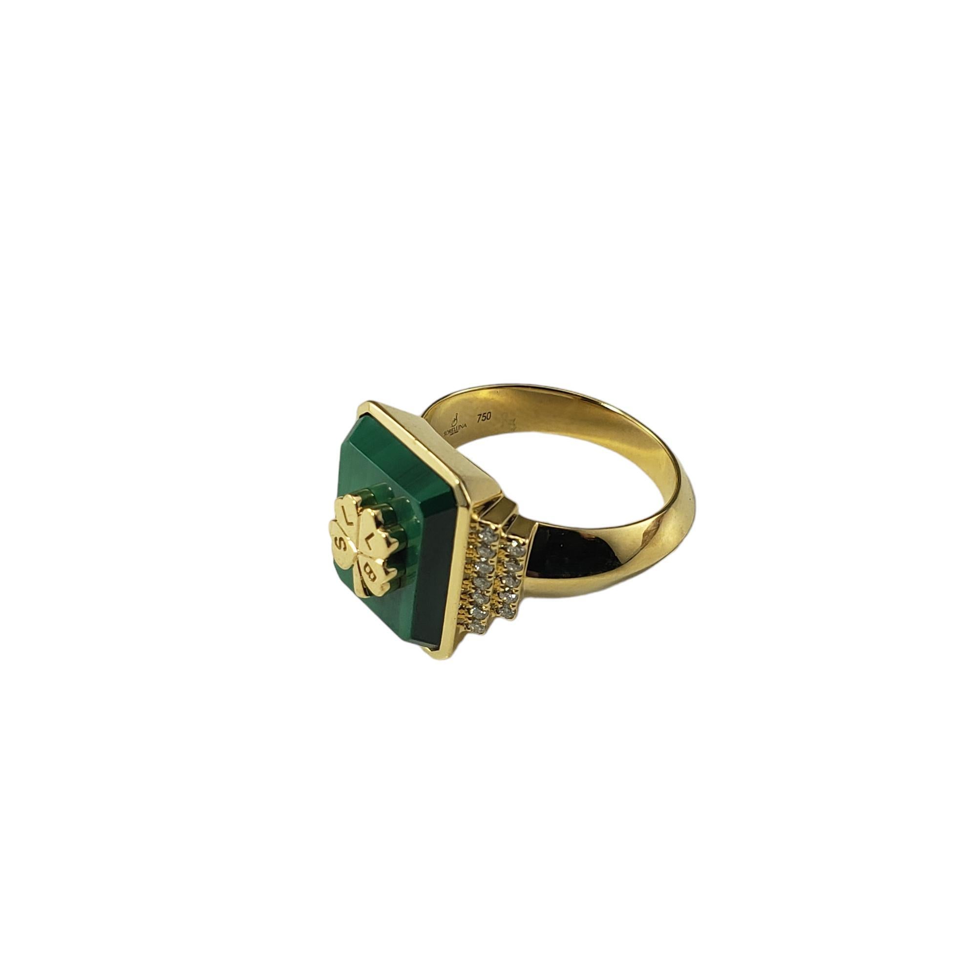 Sorellina 18K Yellow Gold Malachite & Diamond Clover Ring Size 5.25 #17732 In Good Condition For Sale In Washington Depot, CT