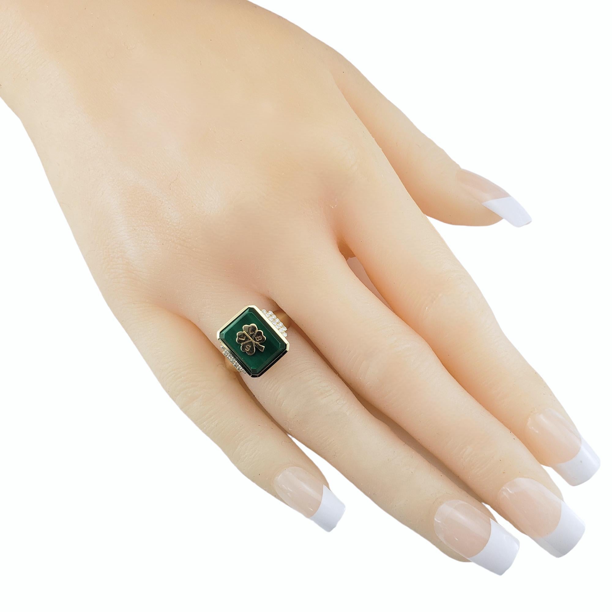 Sorellina 18K Yellow Gold Malachite & Diamond Clover Ring Size 5.25 #17732 For Sale 2