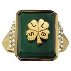 Sorellina Anillo Trébol de Malaquita y Diamantes en Oro Amarillo de 18K Talla 5.25 #17732