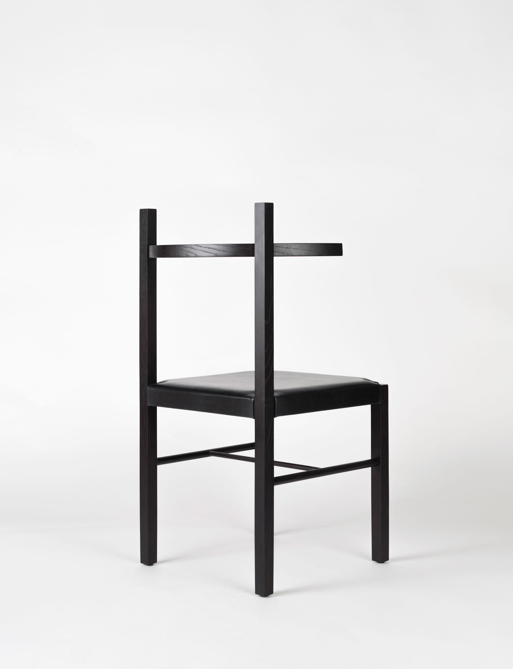 Minimalist Soren Chair in Ebony Ash and Black Leather