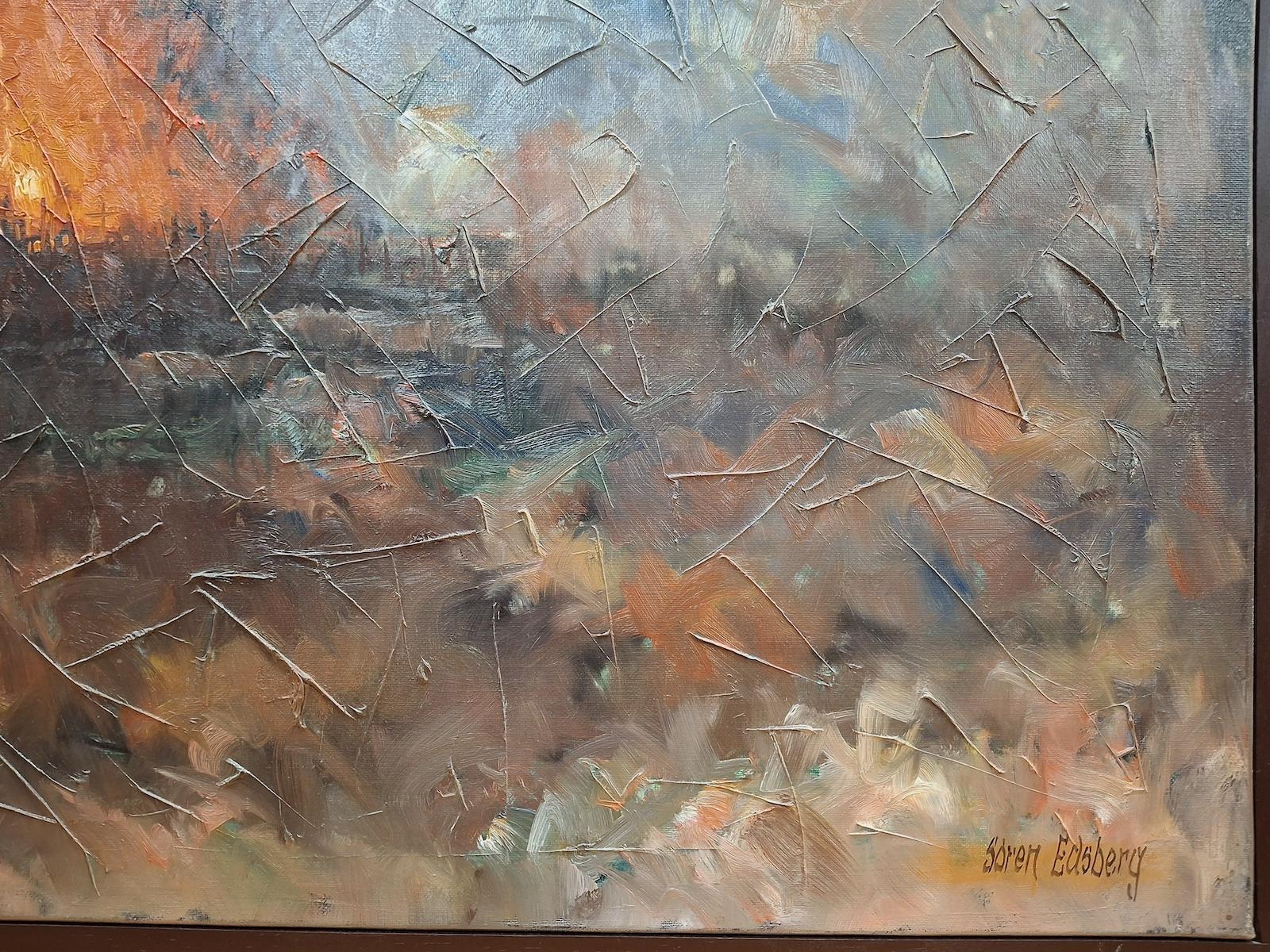 Copenhagen-born American artist Soren Edsberg (1945-2021) combined abstraction with impressionism in this vision of Armageddon. The son of a Danish painter, Edsberg converted in 1961 to the Church of Jesus Christ of Latter-day Saints (LDS Church).