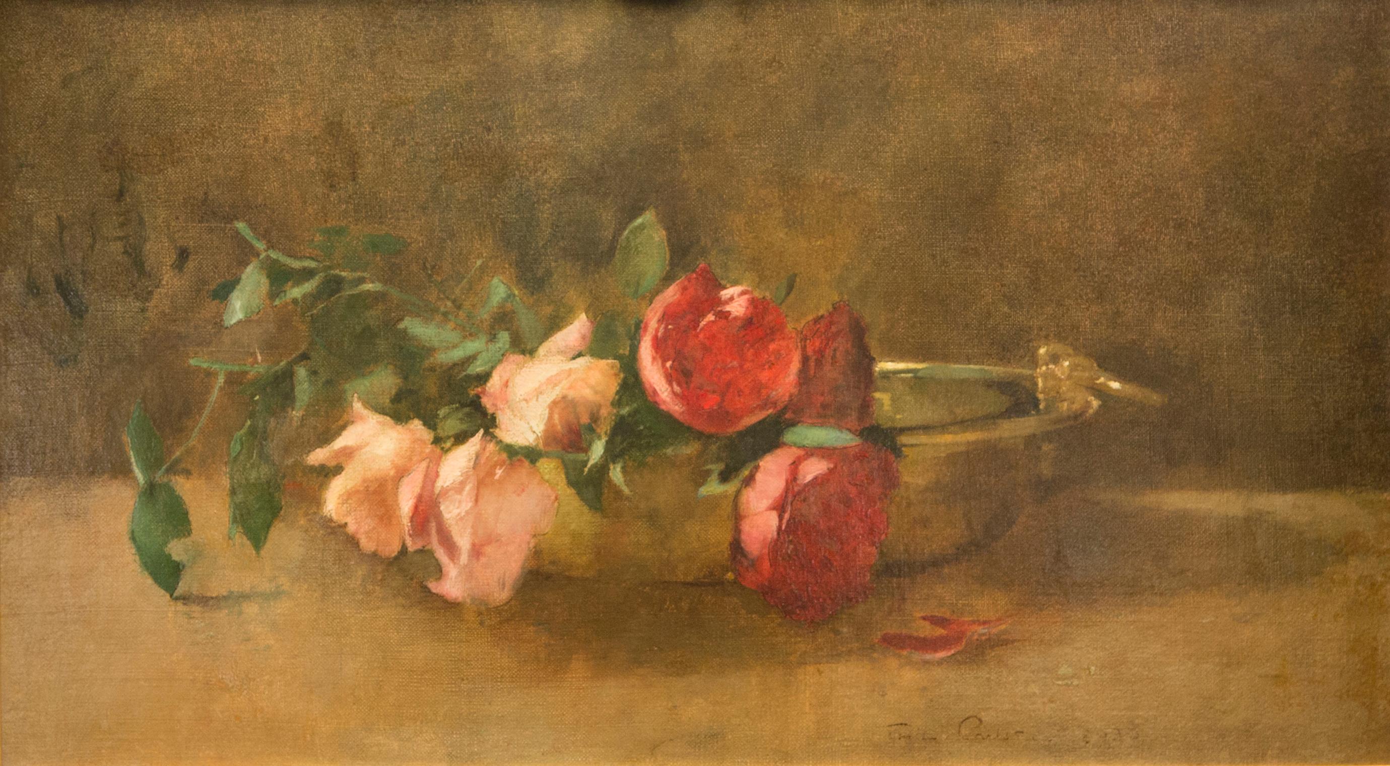 Roses in a Copper Bowl - Painting by Soren Emil Carlsen