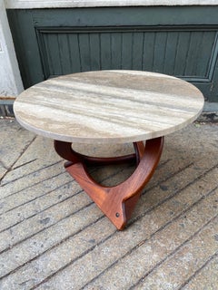 Soren Georg Jensen for Kubus Danish Teak and Travertine Table