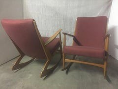 Soren Georg Jensen Pair of Beech Rocking Chairs, Boomerang Chair, Danish 1958