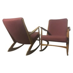 Soren Georg Jensen Pair of Beech Rocking Chairs, Boomerang Chair, Danish 1958