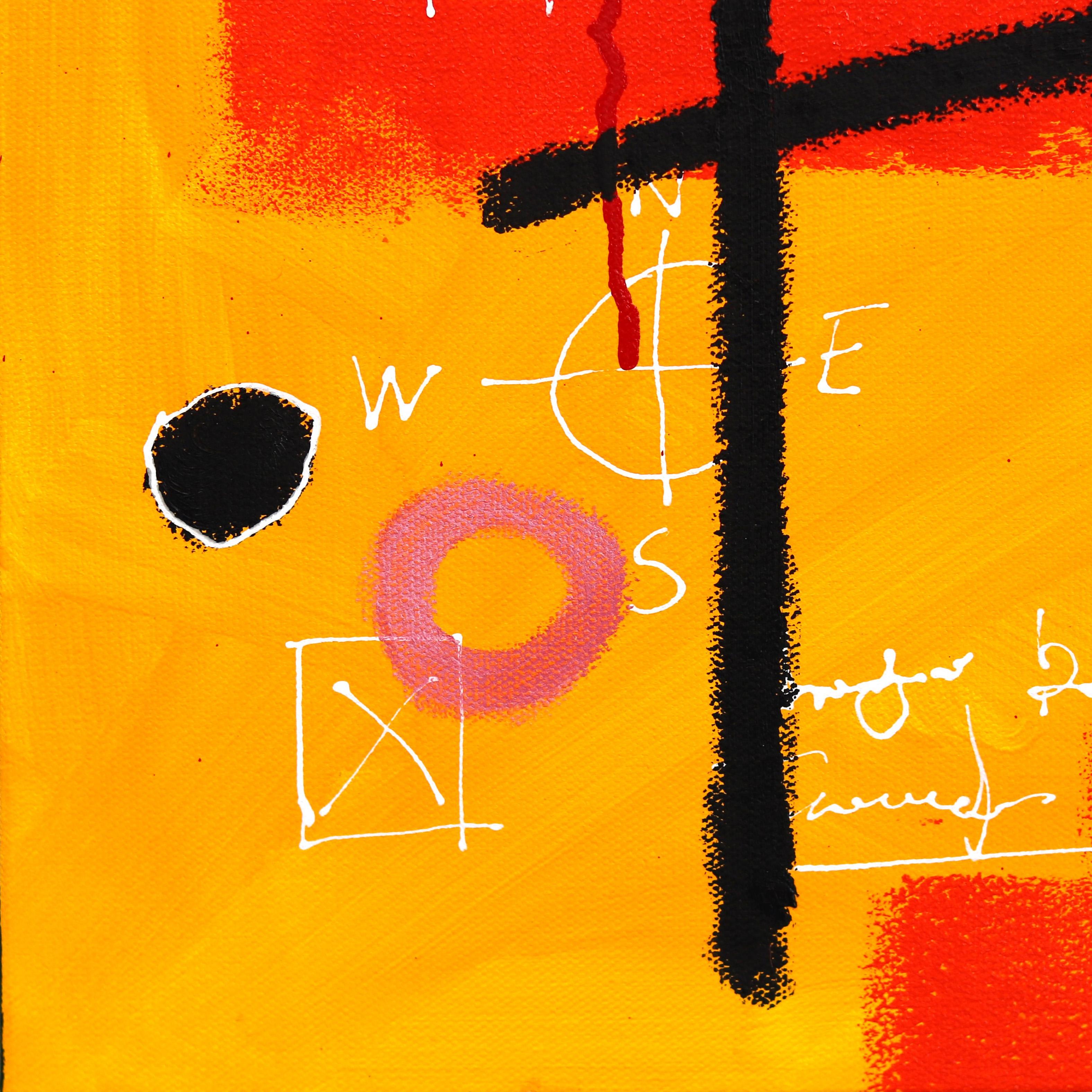 Hard Day - Pintura figurativa roja anaranjada inspirada en Basquiat en venta 2
