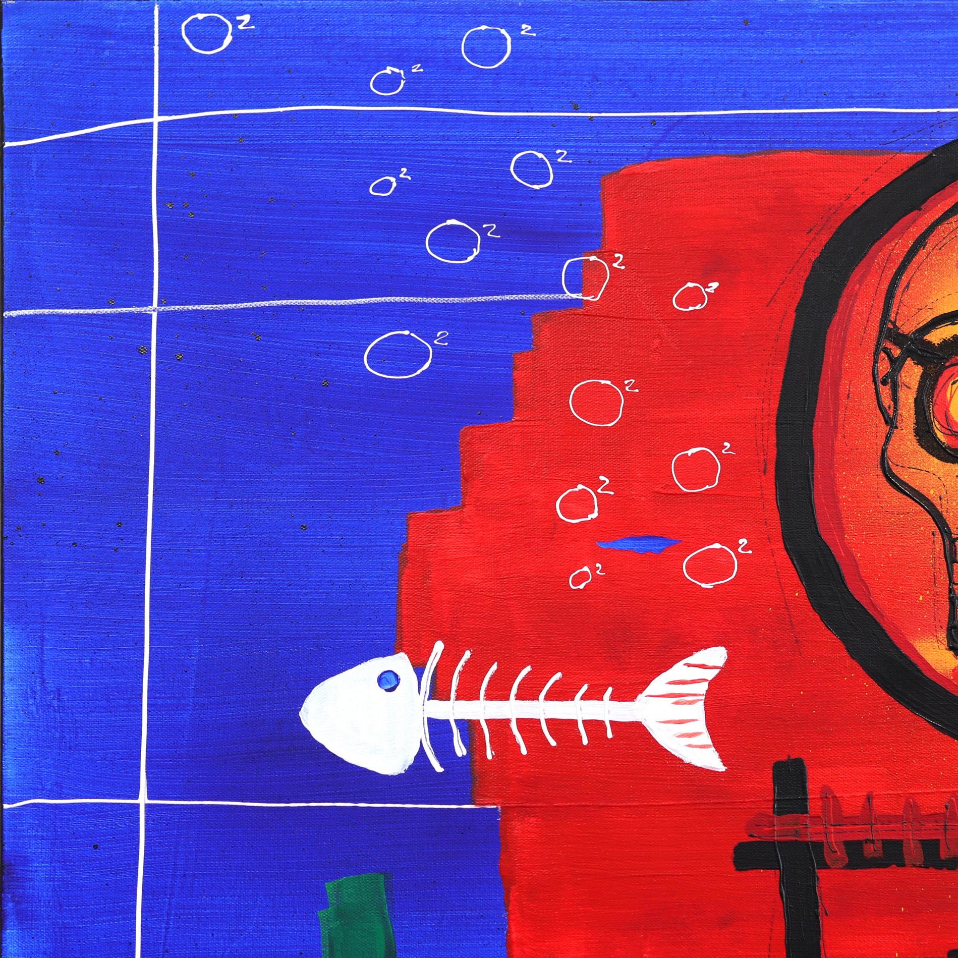 Hipster Fischen (Neue Wilde), Painting, von Soren Grau