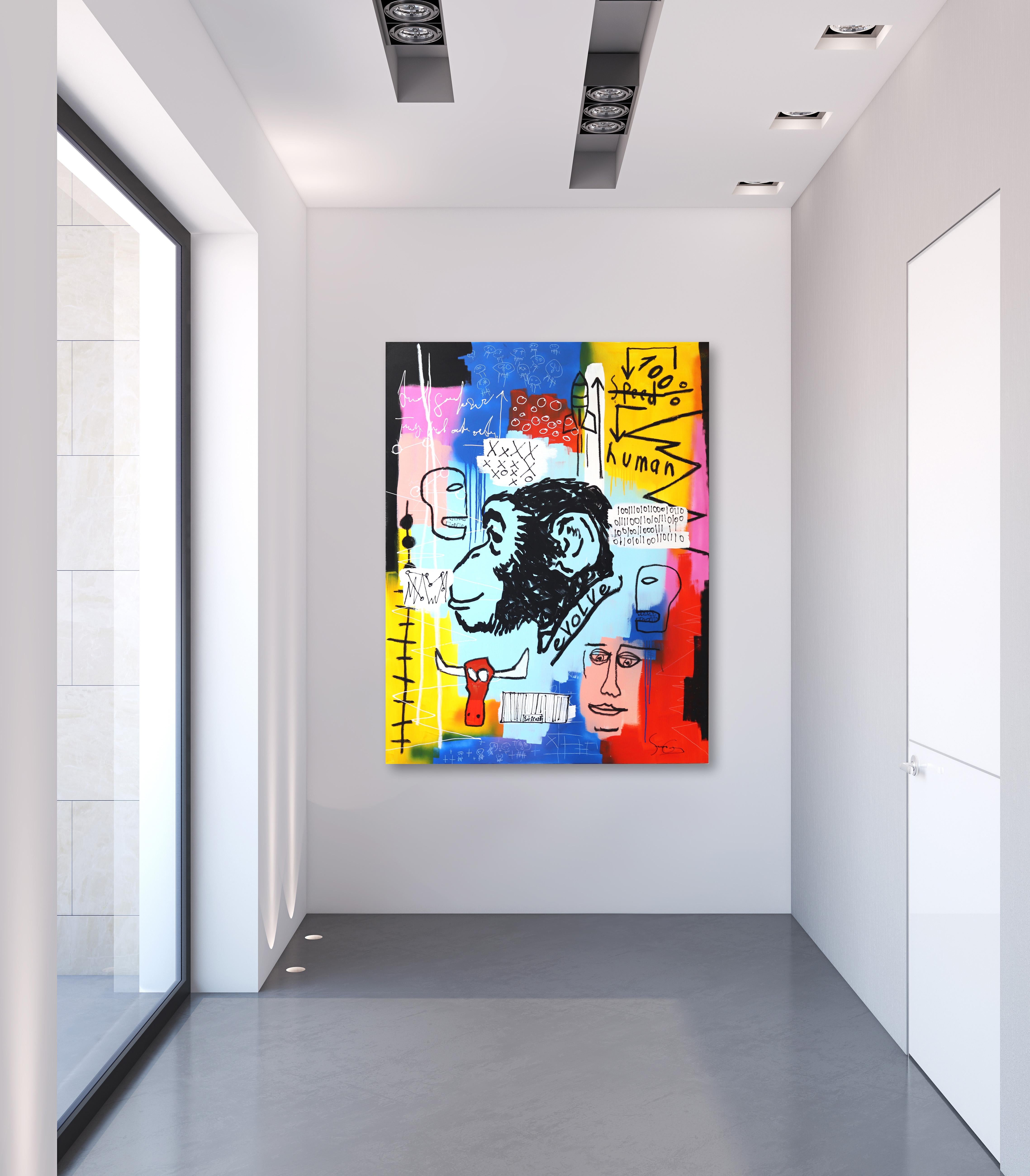 Evoluzione umana 1 - Pittura murale Street Art colorata di grandi dimensioni in vendita 3