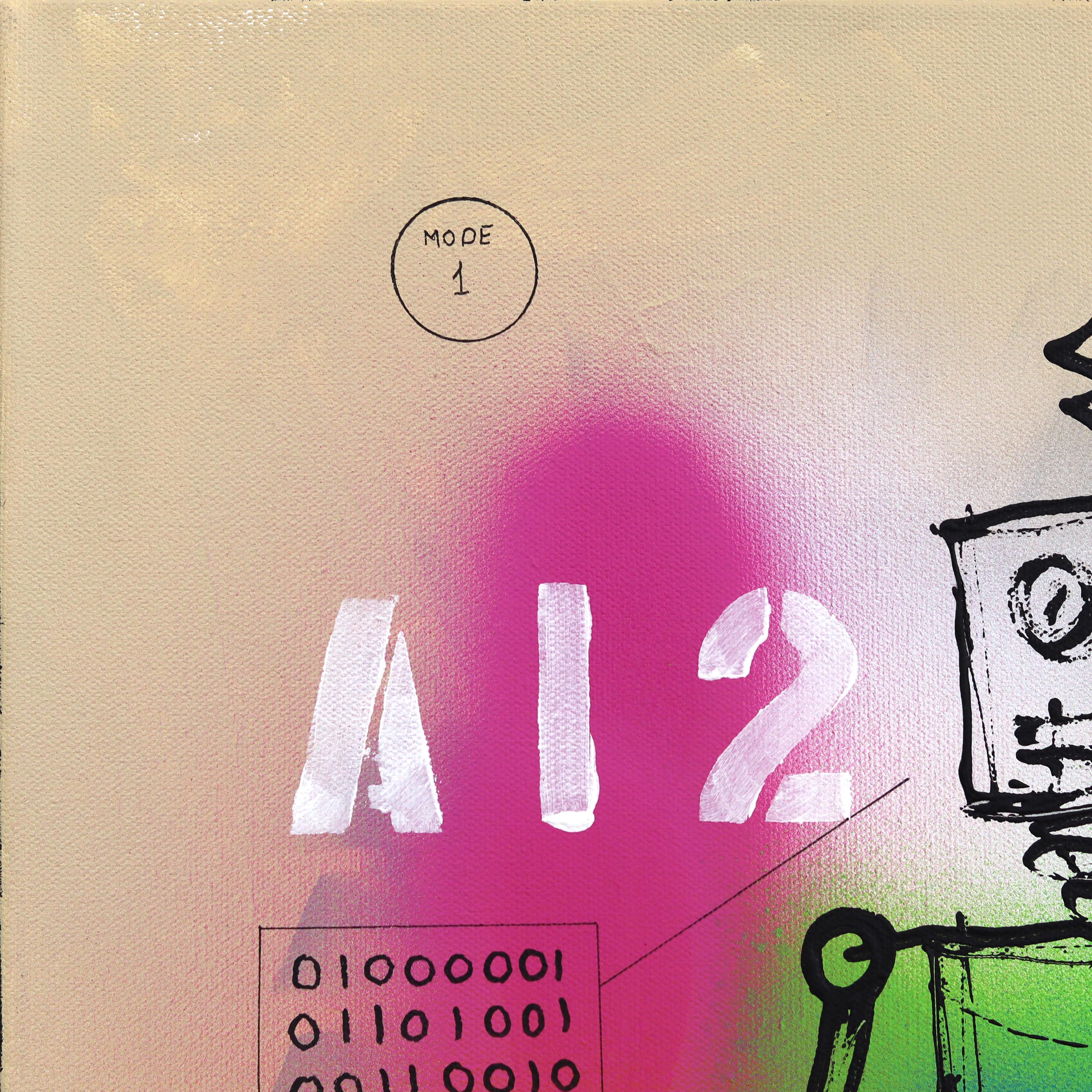 AI 2 - Original Figurative Robot Vibrant Color Drenched Modern Artwork on Canvas For Sale 2