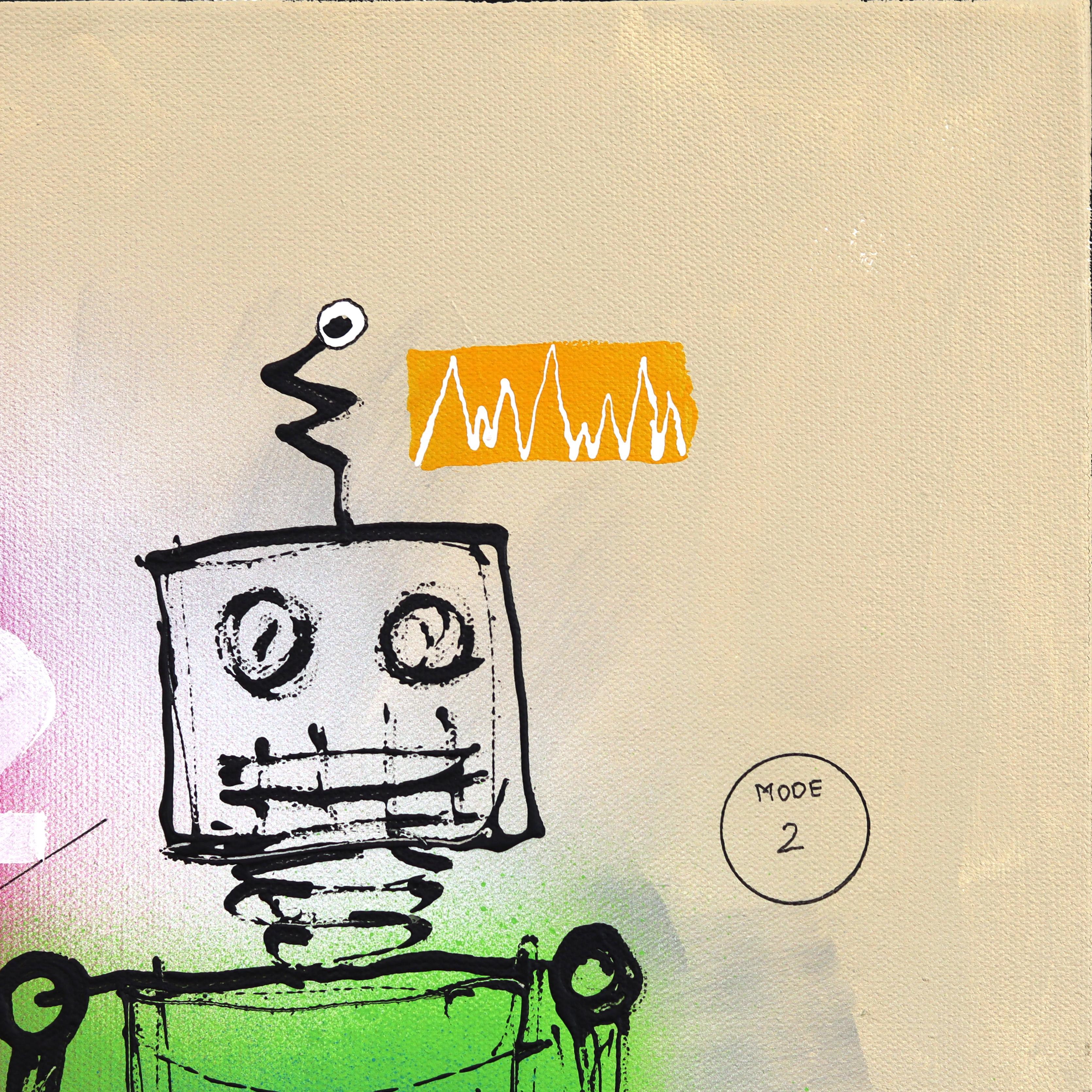 AI 2 - Original Figurative Robot Vibrant Color Drenched Modern Artwork on Canvas For Sale 3