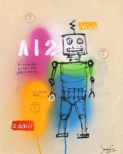 AI 2 - Original Figurative Robot Vibrant Color Drenched Modern Artwork on Canvas