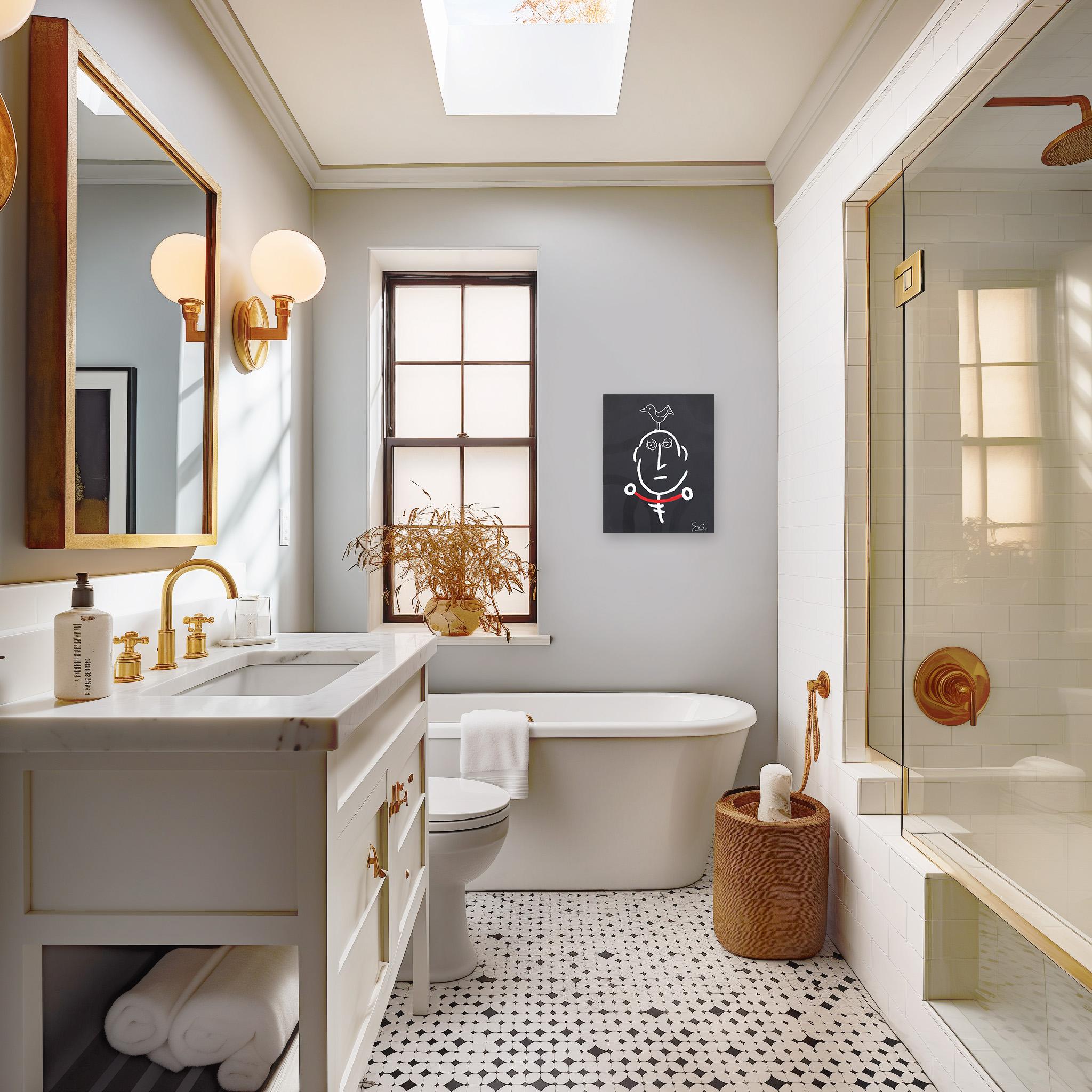 Birdhead 11 - Contemporary Quirky Figurative Mixed Media Artwork on Canvas For Sale 1