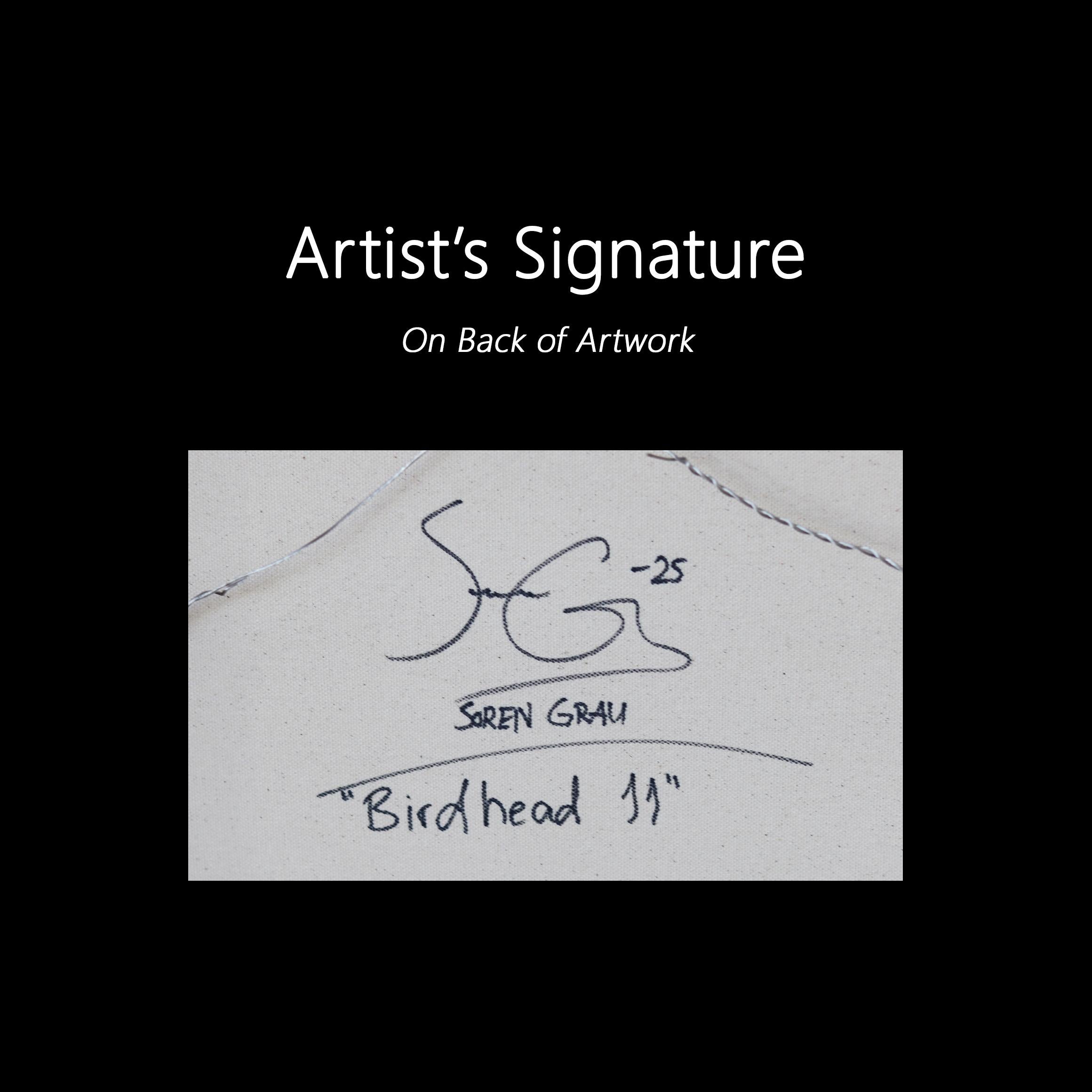 Birdhead 11 - Contemporary Quirky Figurative Mixed Media Artwork on Canvas For Sale 4