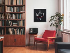 Birdhead in Bloom - Original Figurative Black, Red, White Abstract Artwork