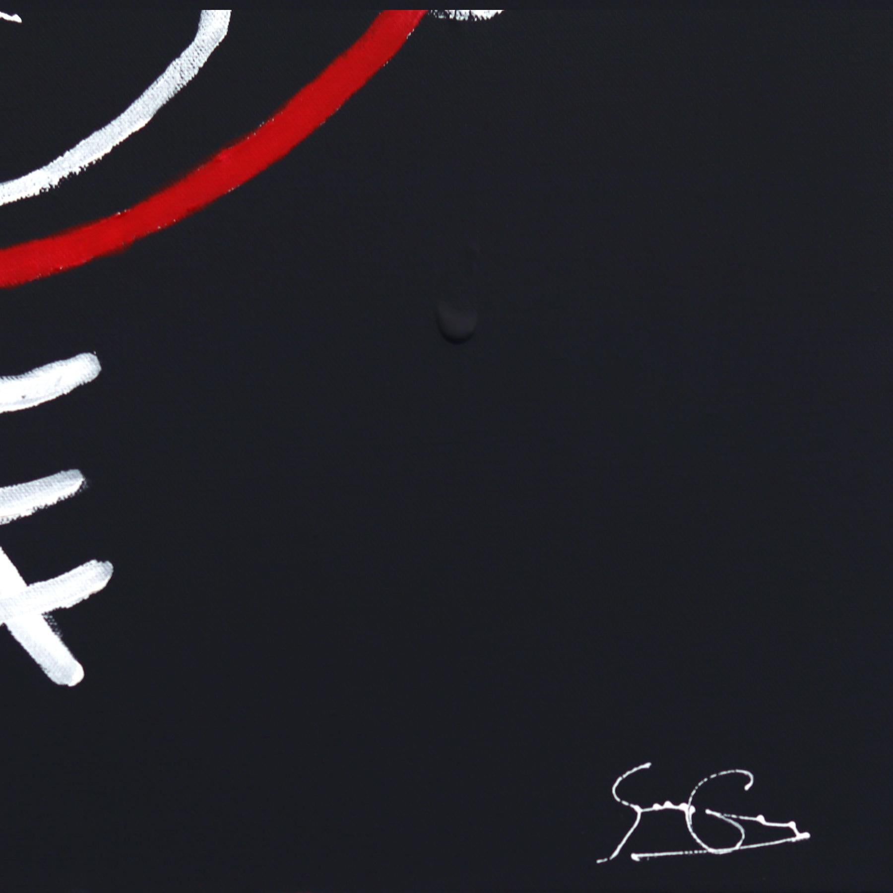 Birdhead in Bloom - Original Figurative Black, Red, White Abstract Artwork For Sale 4