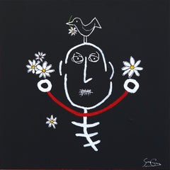 Birthed in Bloom - Original Figurative Black, Red, White Abstract Artwork