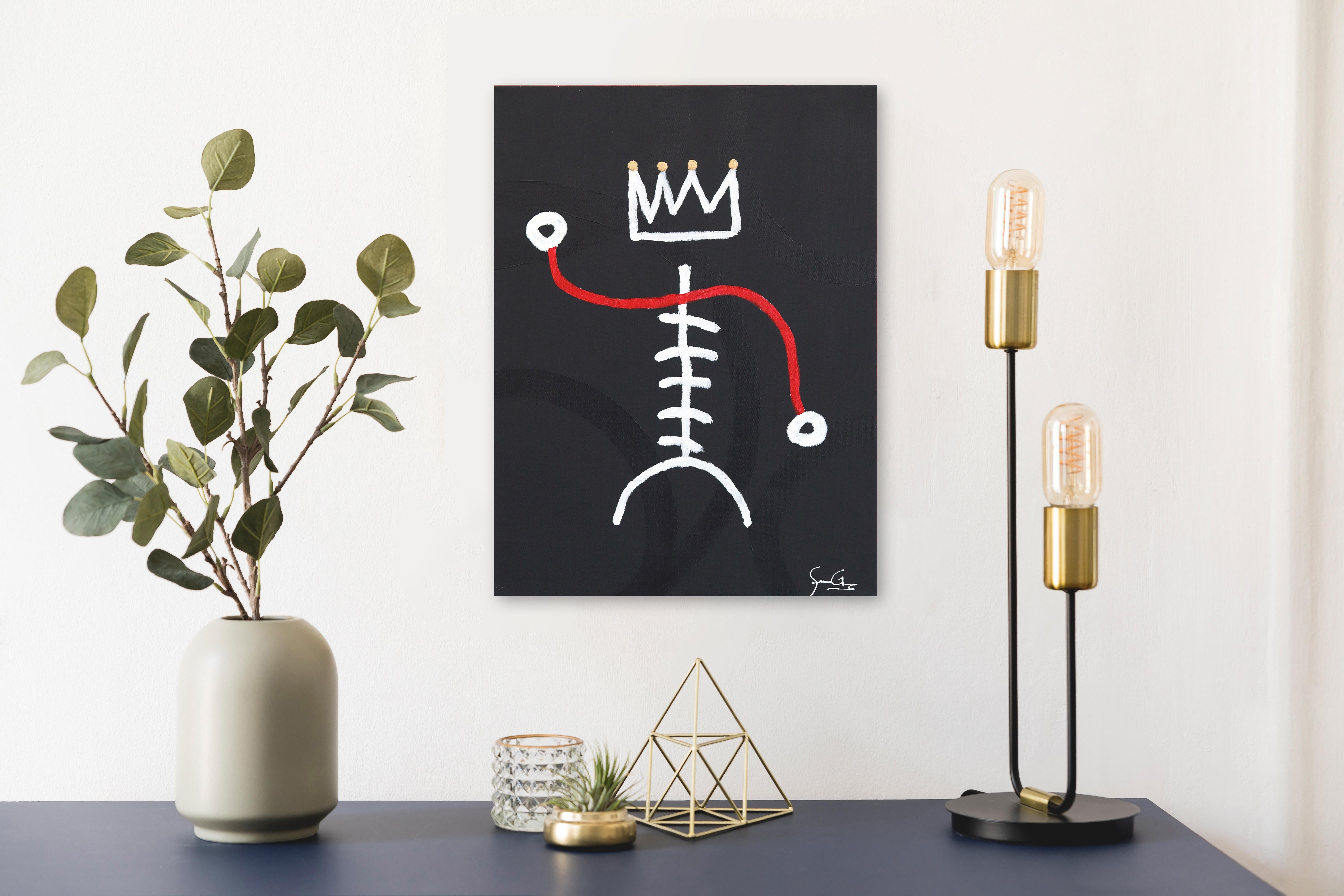 Crown of Stillness - Original Figurative Black, Red, White Abstract Artwork - Painting by Soren Grau