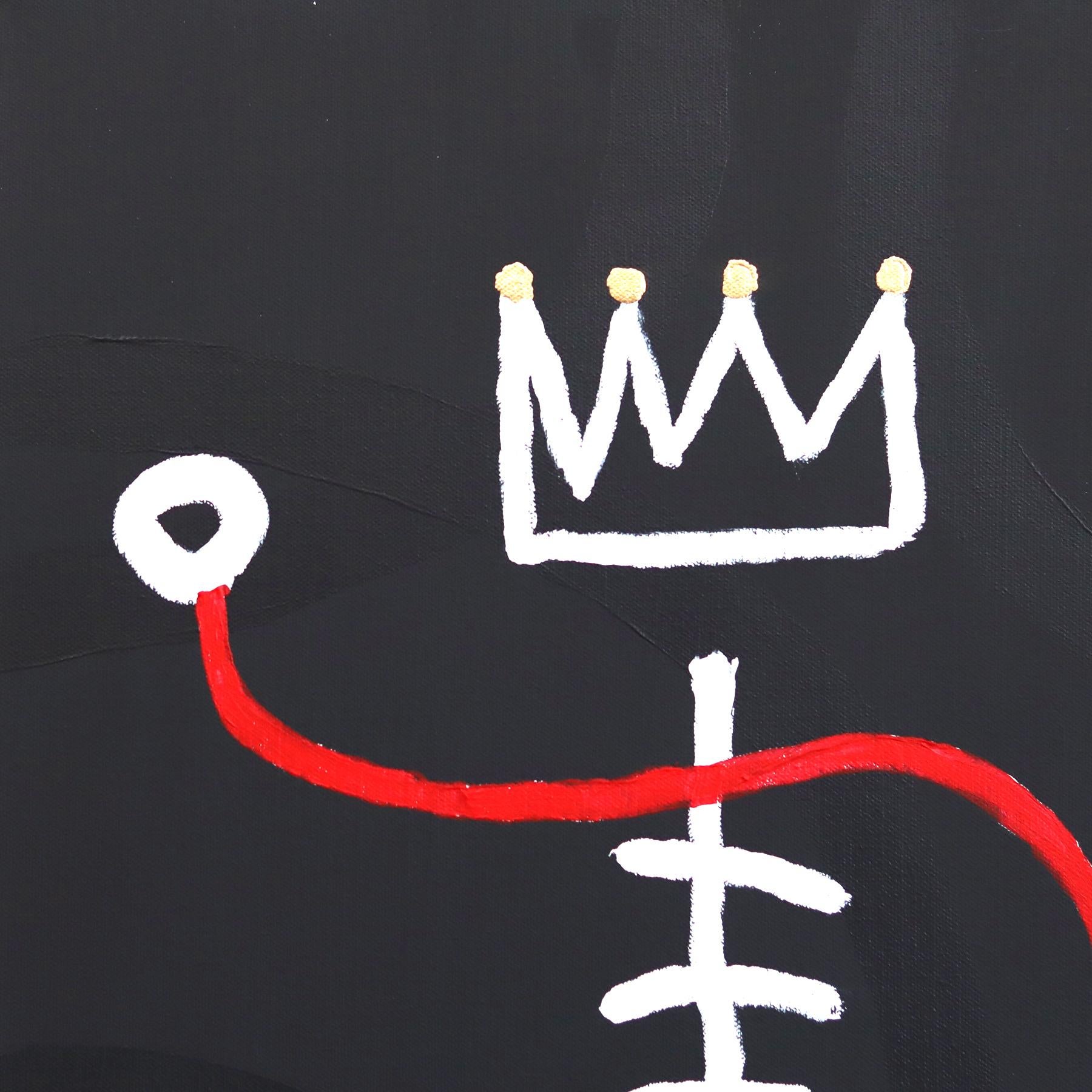 Crown of Stillness - Original Figurative Black, Red, White Abstract Artwork - Neo-Expressionist Painting by Soren Grau
