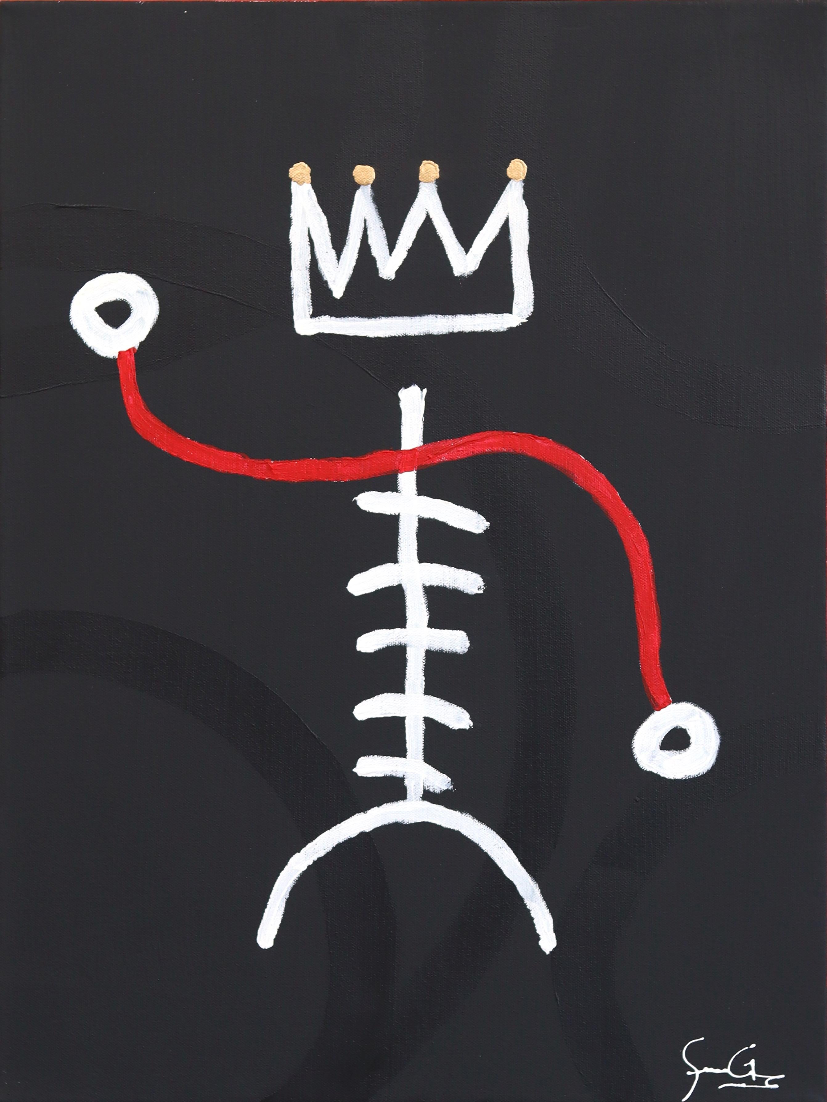 Crown of Stillness - Original Figurative Black, Red, White Abstract Artwork