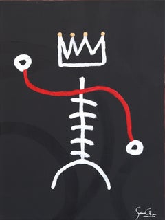 Crown of Stillness - Original Figurative Black, Red, White Abstract Artwork