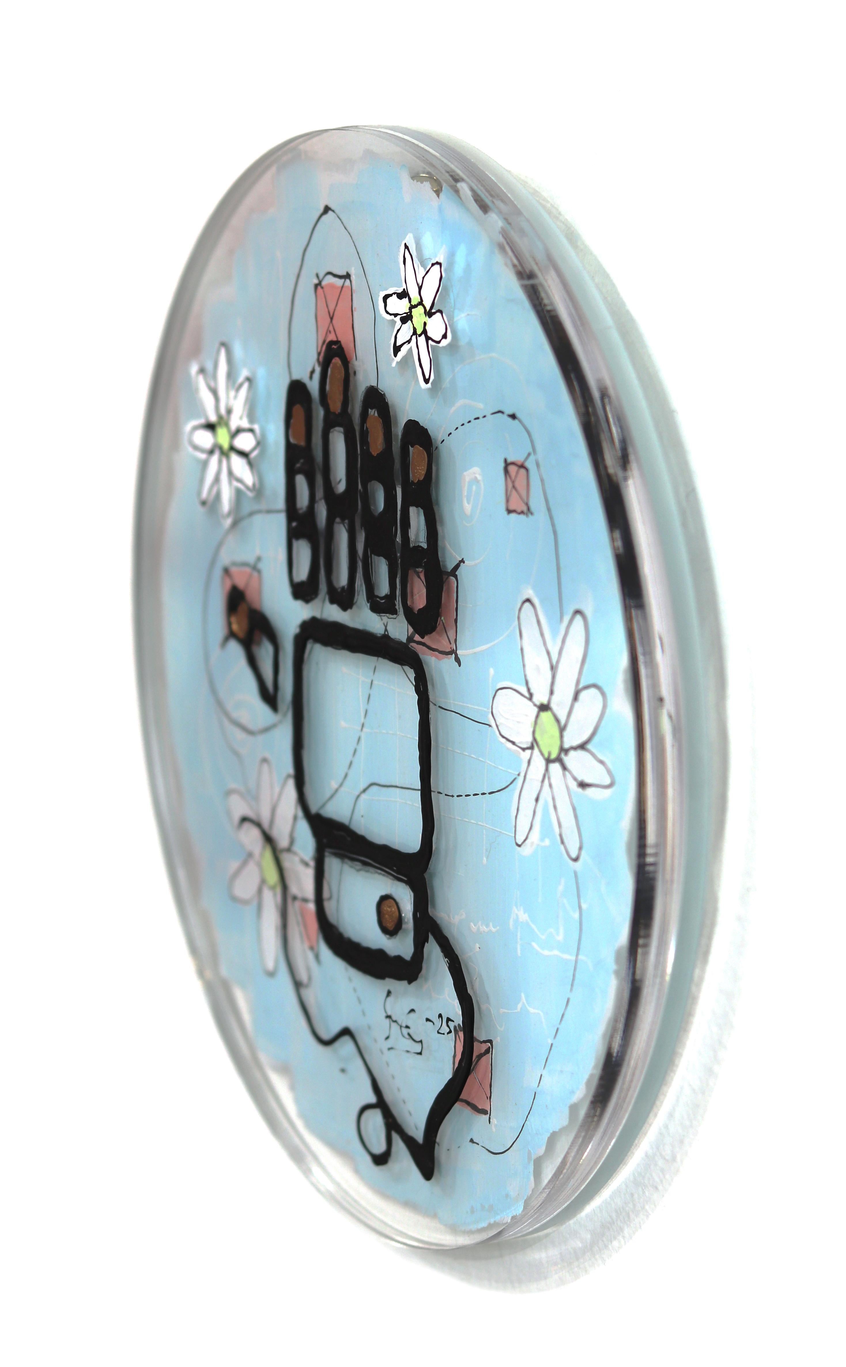 EchoLayer : Robo Hand - Original Light Blue Expressionist Abstract Layered Art en vente 1