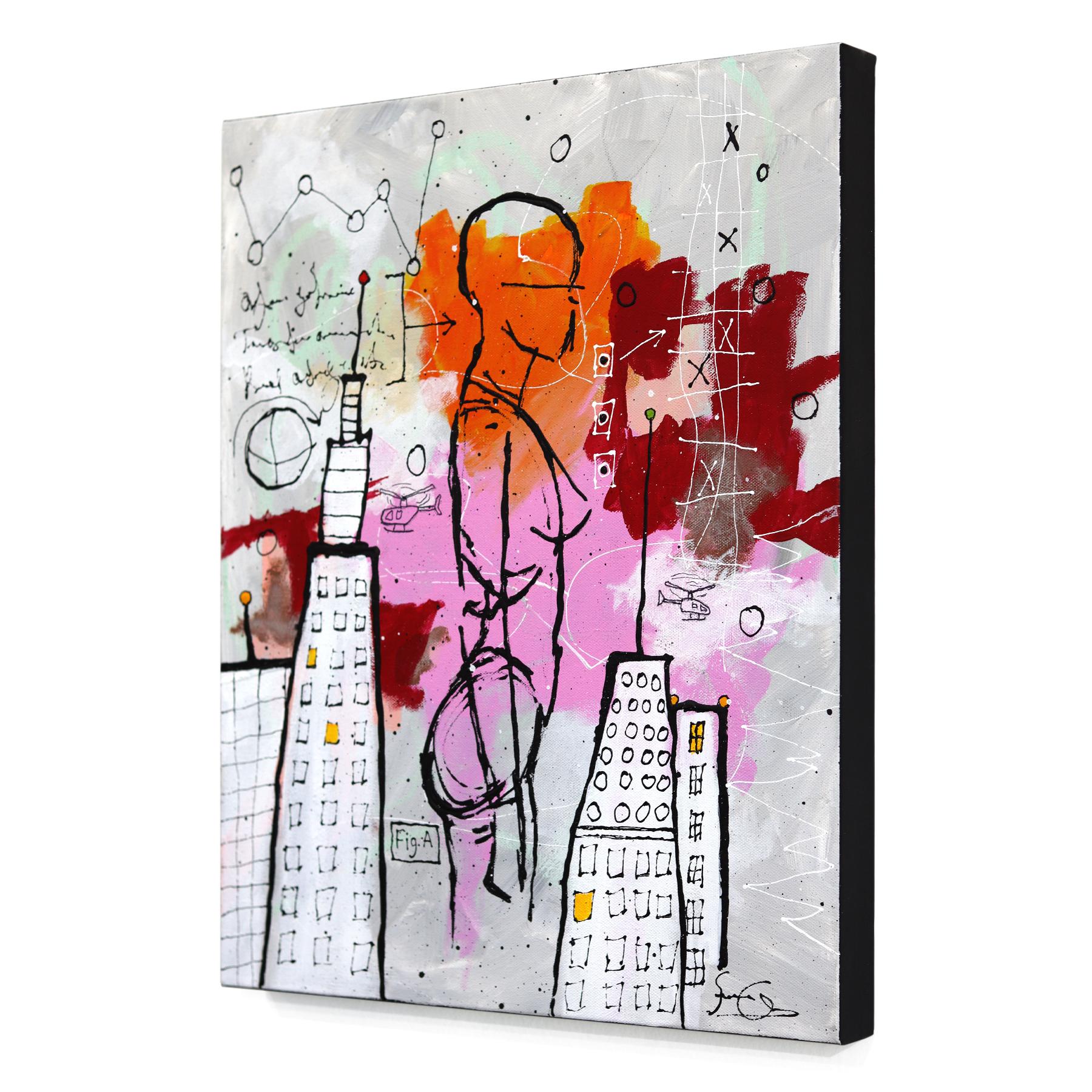 Figure A - Original Abstract Modern Figurative Mixed Media Artwork on Canvas - Gray Figurative Painting by Soren Grau