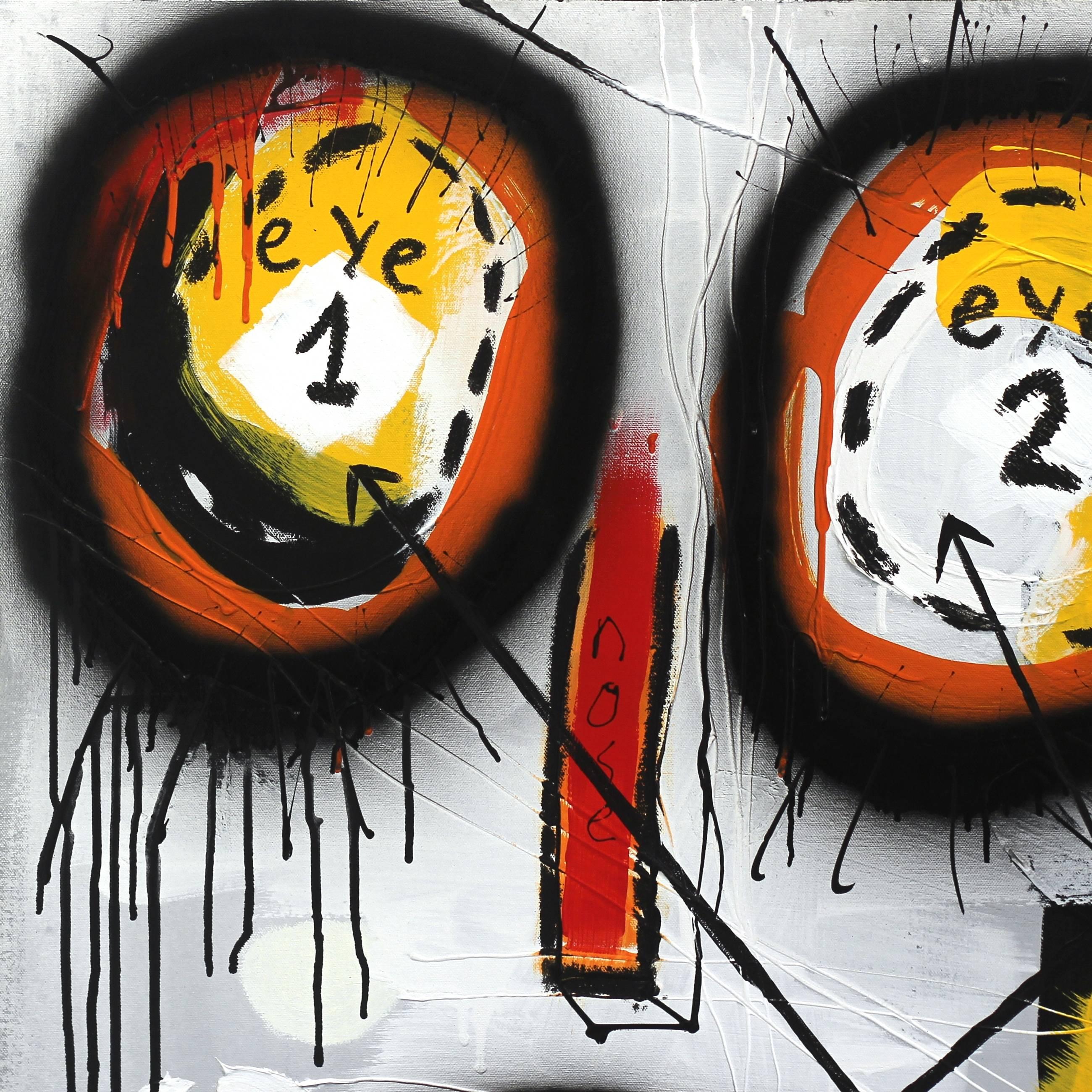 Spielgesicht: Original Street Art-Gemälde, großes farbenfrohes Kunstwerk des Neoexpressionismus (Neue Wilde), Painting, von Soren Grau