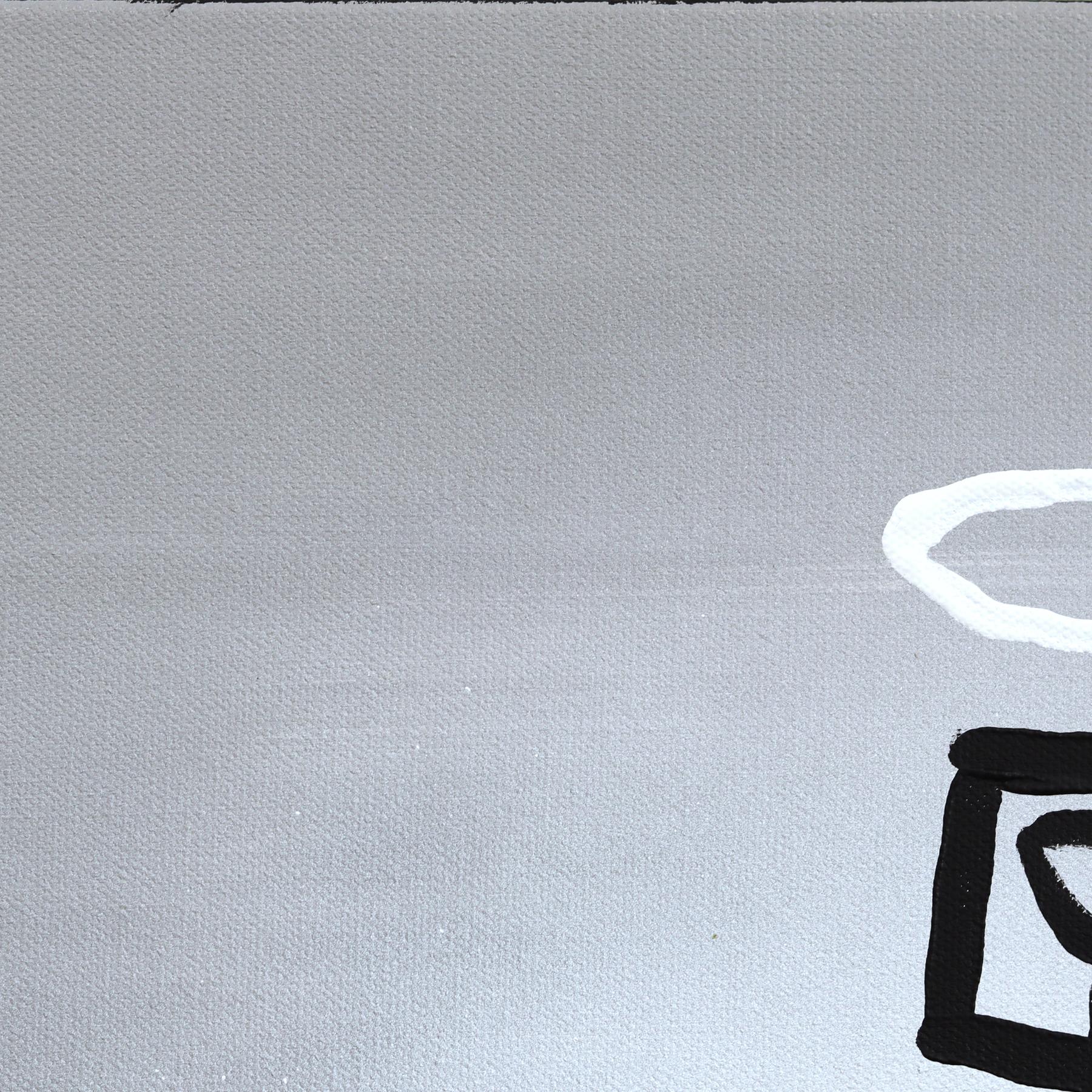 Halo Stickman - Quirky Abstract Modern Figurative Mixed Media Artwork on Canvas - Neo-Expressionist Painting by Soren Grau