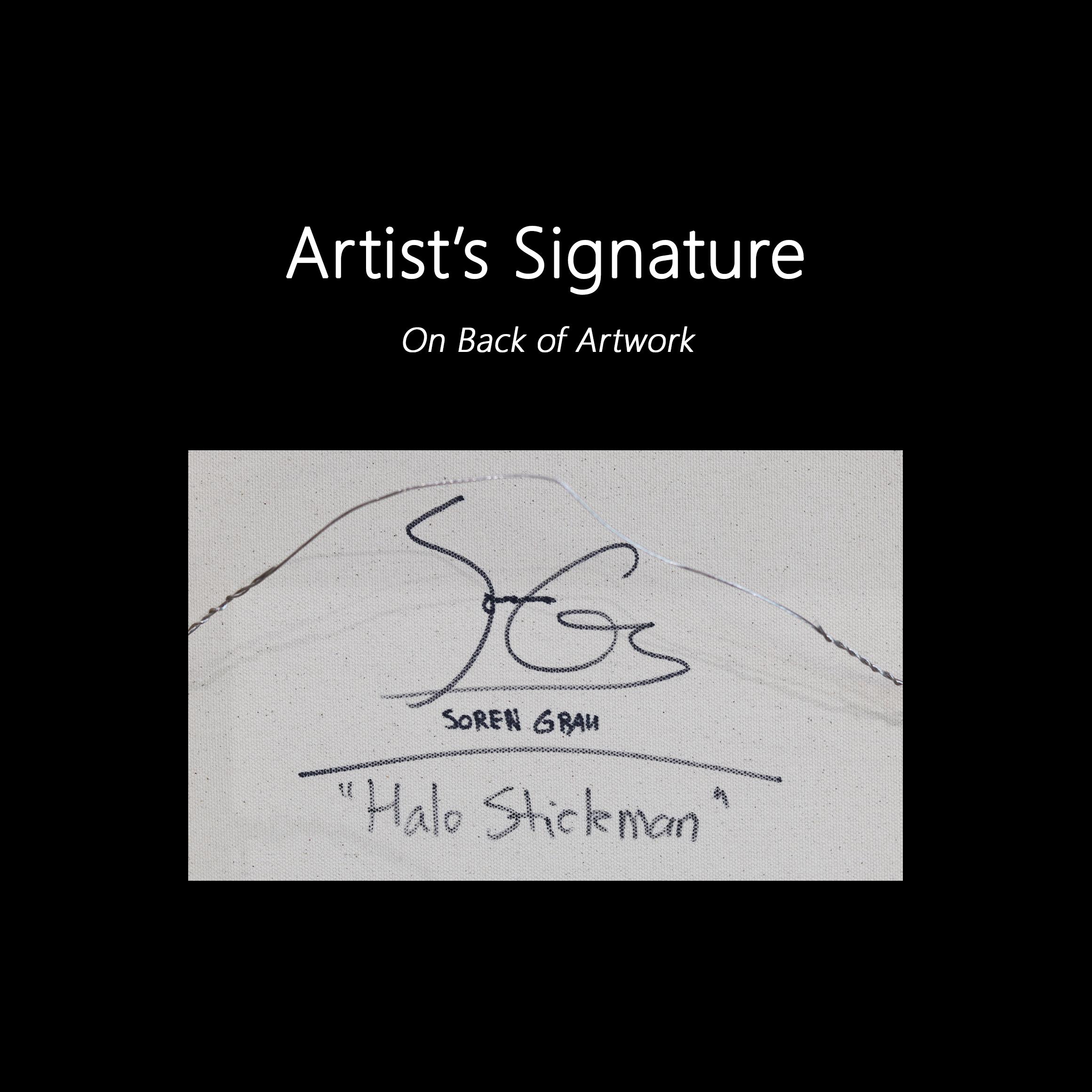 Halo Stickman - Quirky Abstract Modern Figurative Mixed Media Artwork on Canvas For Sale 4