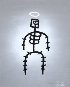 Halo Stickman - Quirky Abstract Modern Figurative Mixed Media Artwork on Canvas