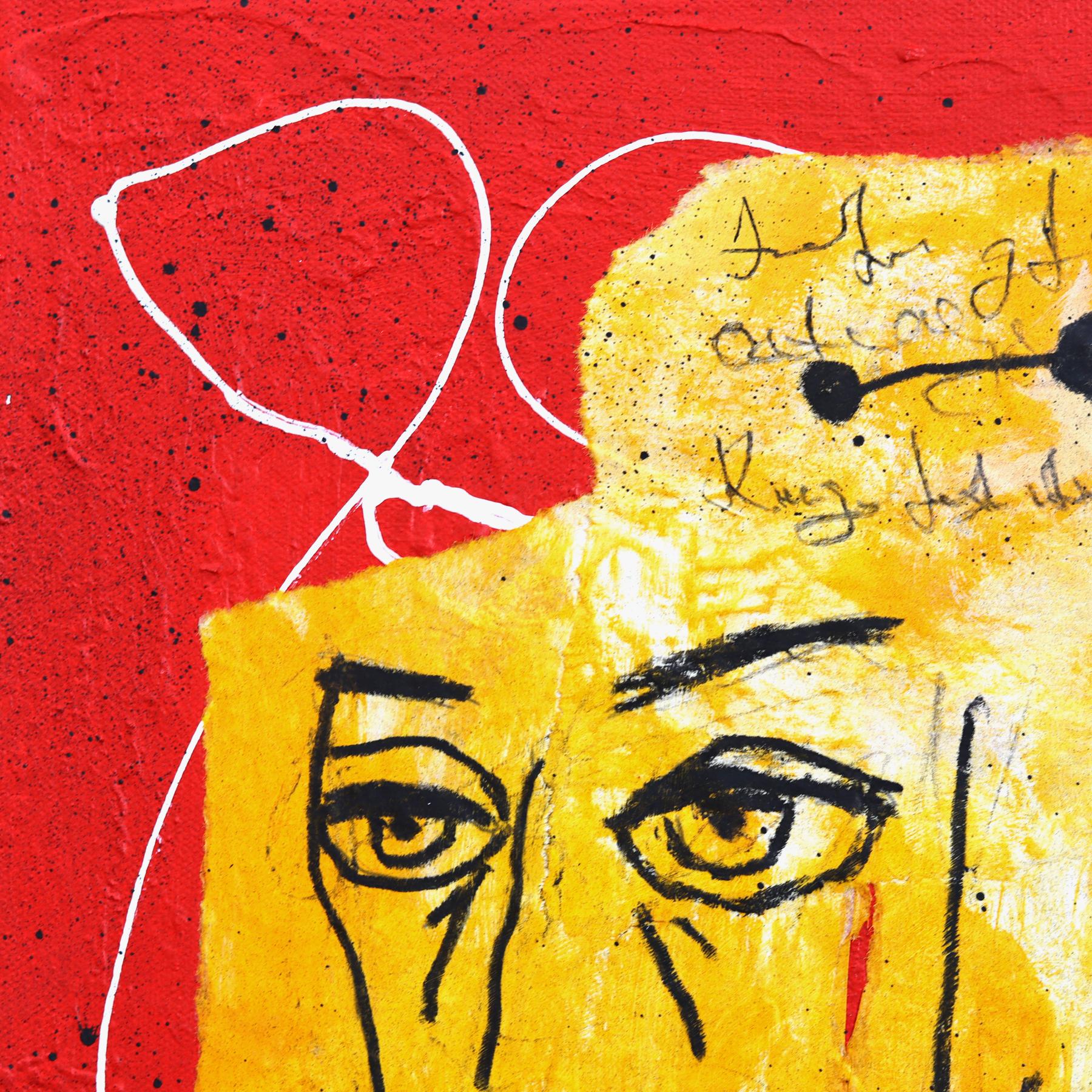 Human Formula - Red & Yellow Abstract Quirky Figurative Mixed Media Artwork - Neo-Expressionist Painting by Soren Grau