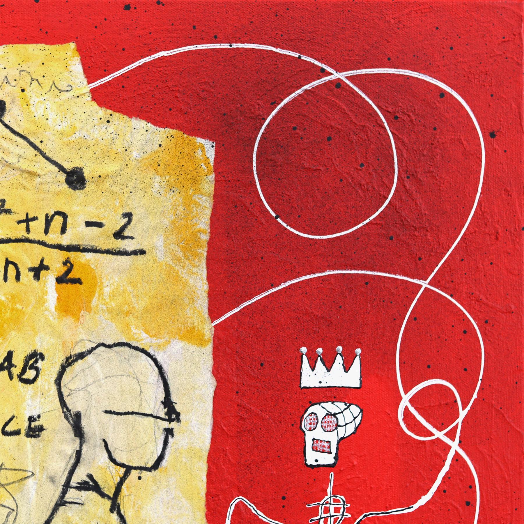 Human Formula - Red & Yellow Abstract Quirky Figurative Mixed Media Artwork For Sale 1