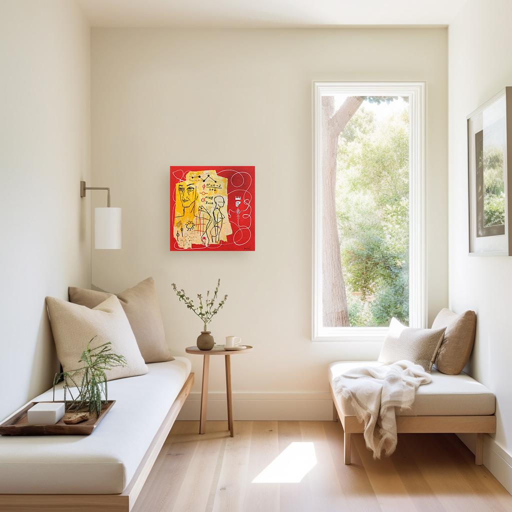 Human Formula - Red & Yellow Abstract Quirky Figurative Mixed Media Artwork For Sale 2