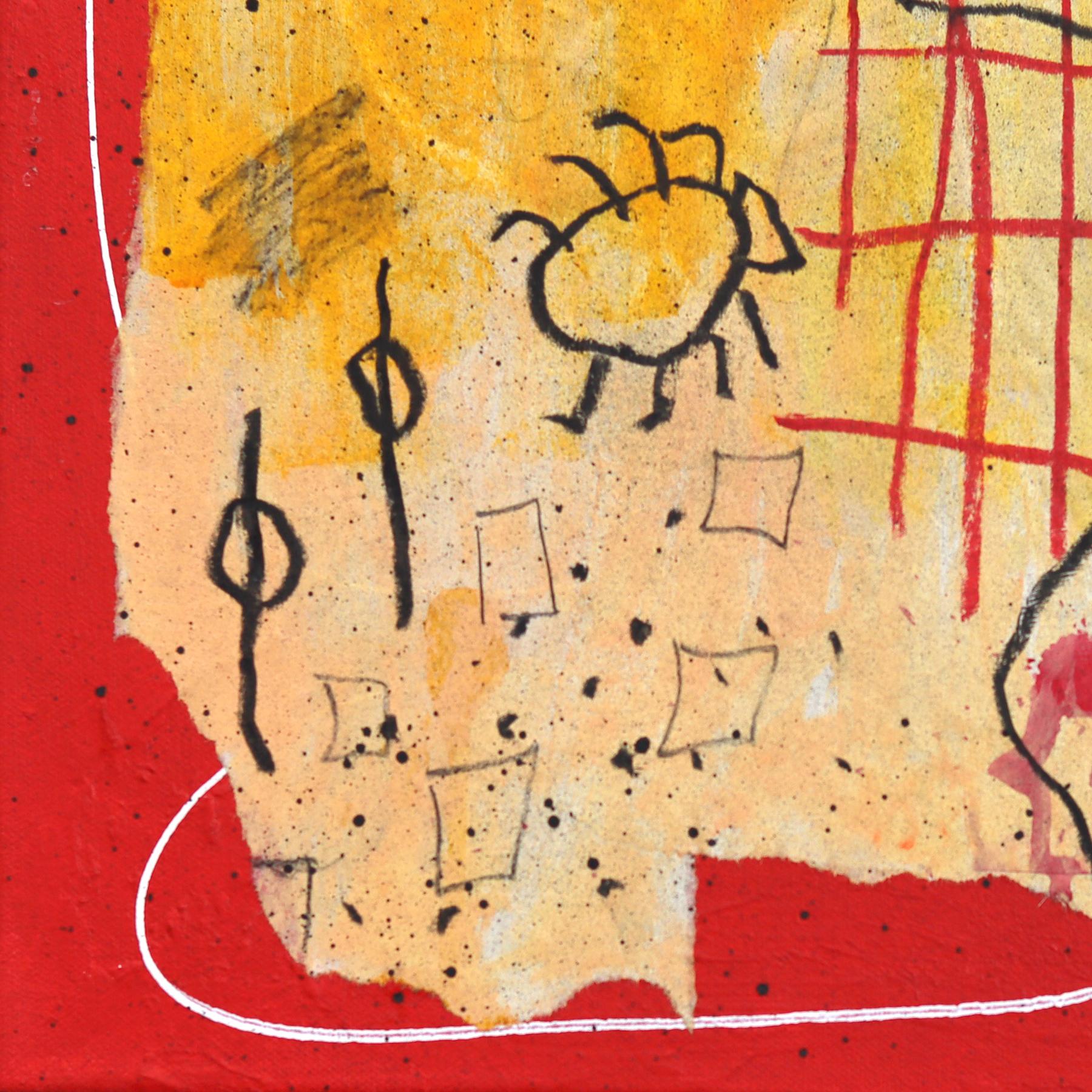 Human Formula - Red & Yellow Abstract Quirky Figurative Mixed Media Artwork For Sale 3