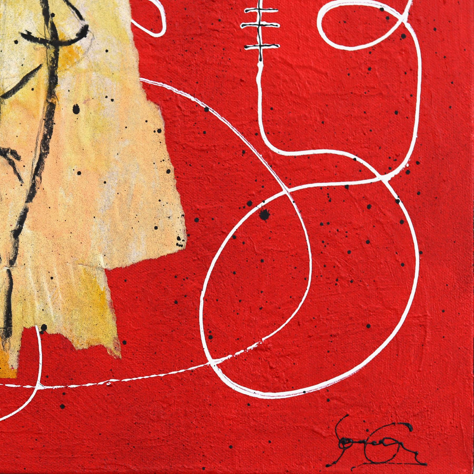 Human Formula - Red & Yellow Abstract Quirky Figurative Mixed Media Artwork For Sale 4