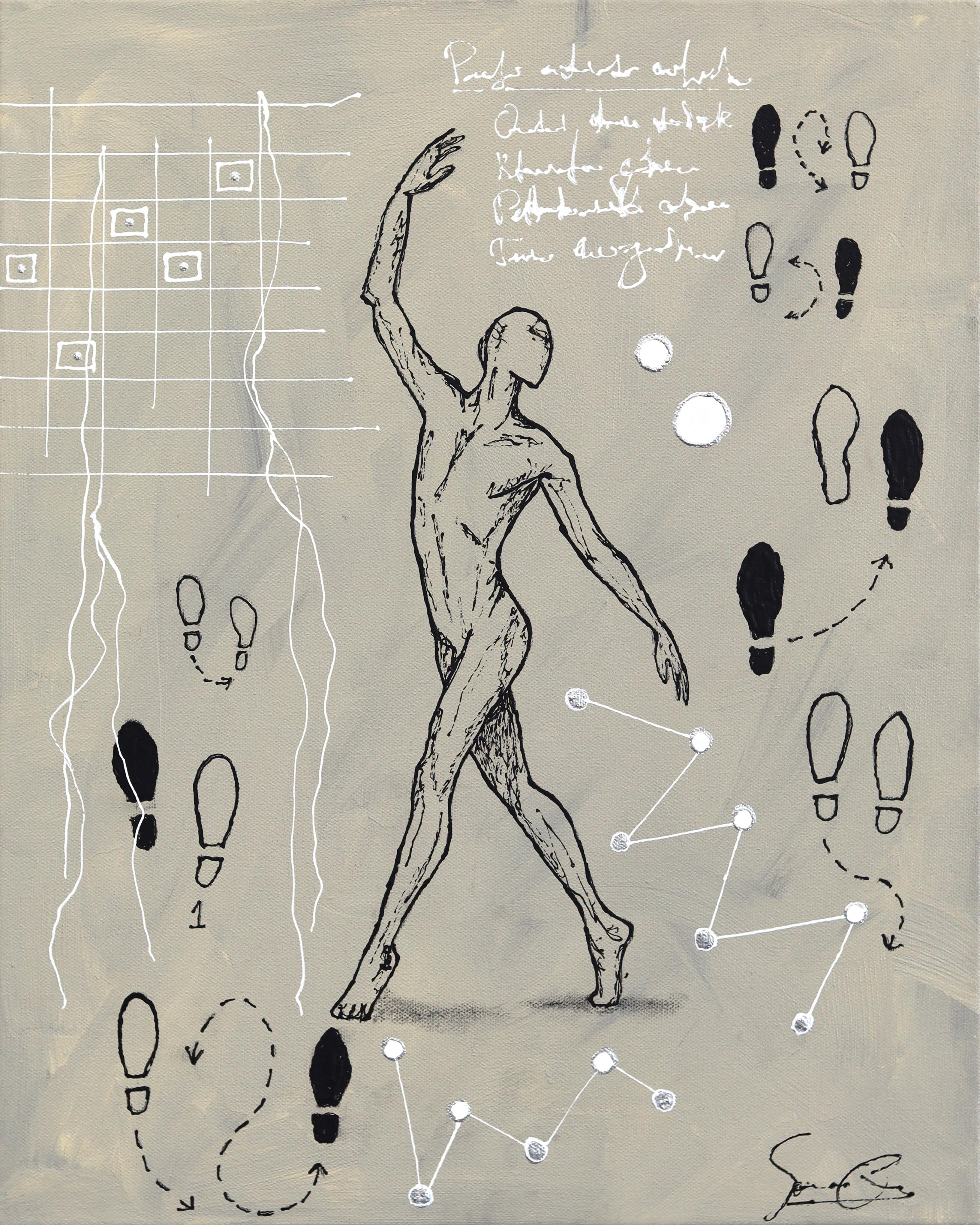 Abstract Painting di Soren Grau - Imparare a muoversi - Tecnica mista figurativa astratta contemporanea su tela