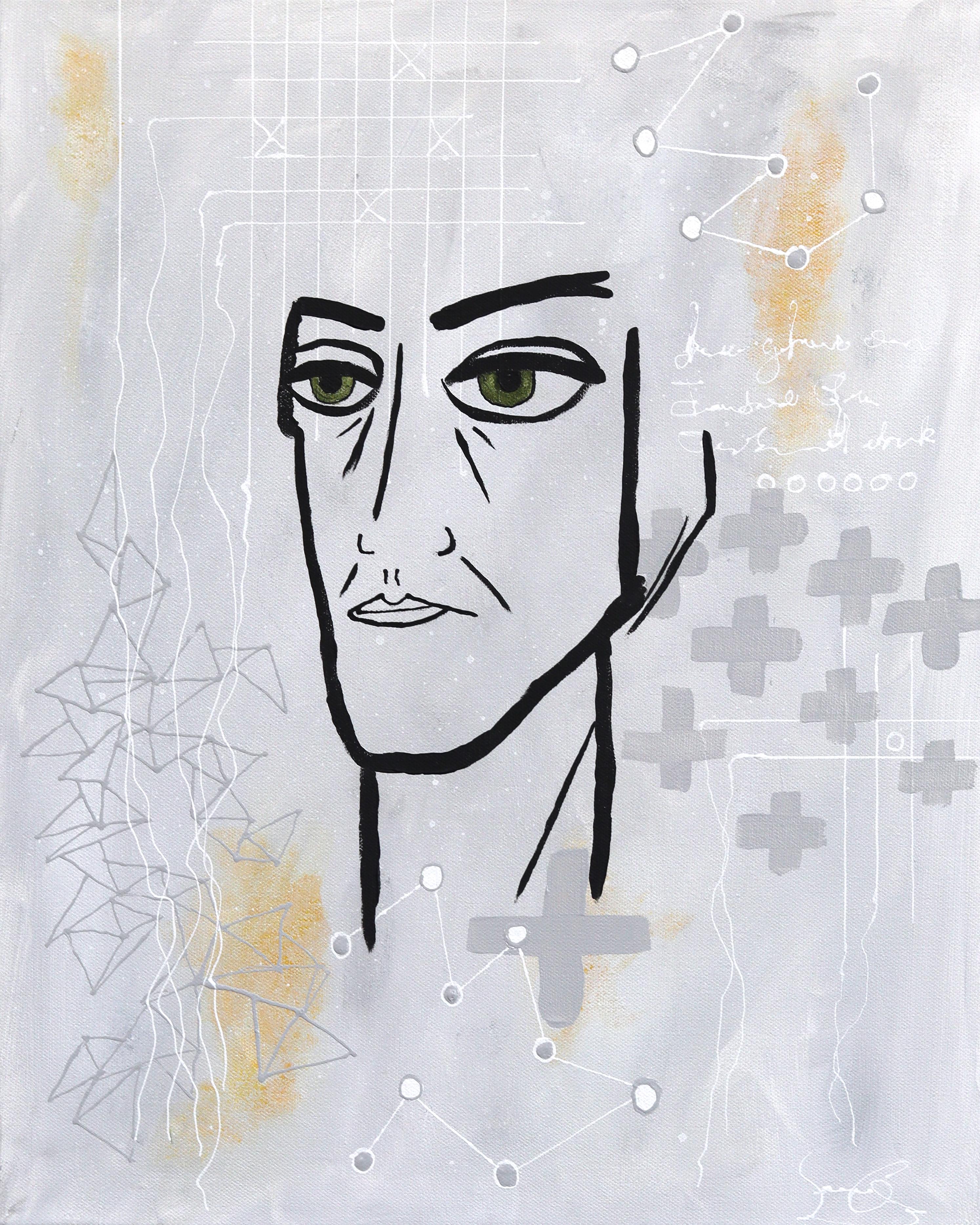 Soren Grau Abstract Painting - Lines of Thought - Contemporary Abstract Figurative Mixed Media Art on Canvas