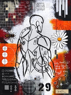 Protocollo 29 - Opera d'arte figurativa astratta su tela con intonaco a colori