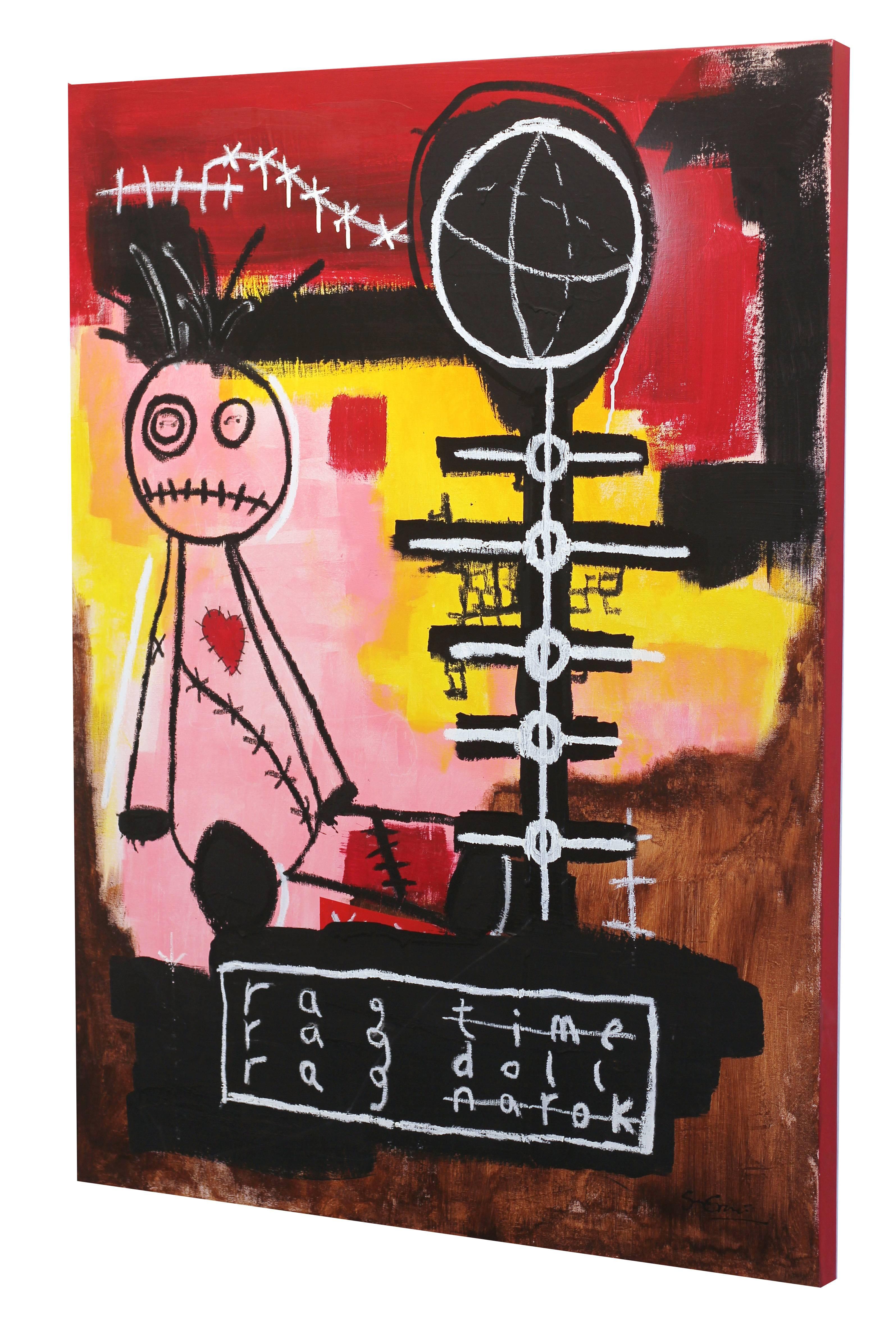 Ragdoll - Original Street Art Gemälde Großes farbenfrohes Kunstwerk des Neoexpressionismus (Schwarz), Figurative Painting, von Soren Grau