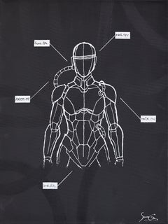 Schematic 14 - Modern Black & White Abstract Figurative Street Artwork on Canvas