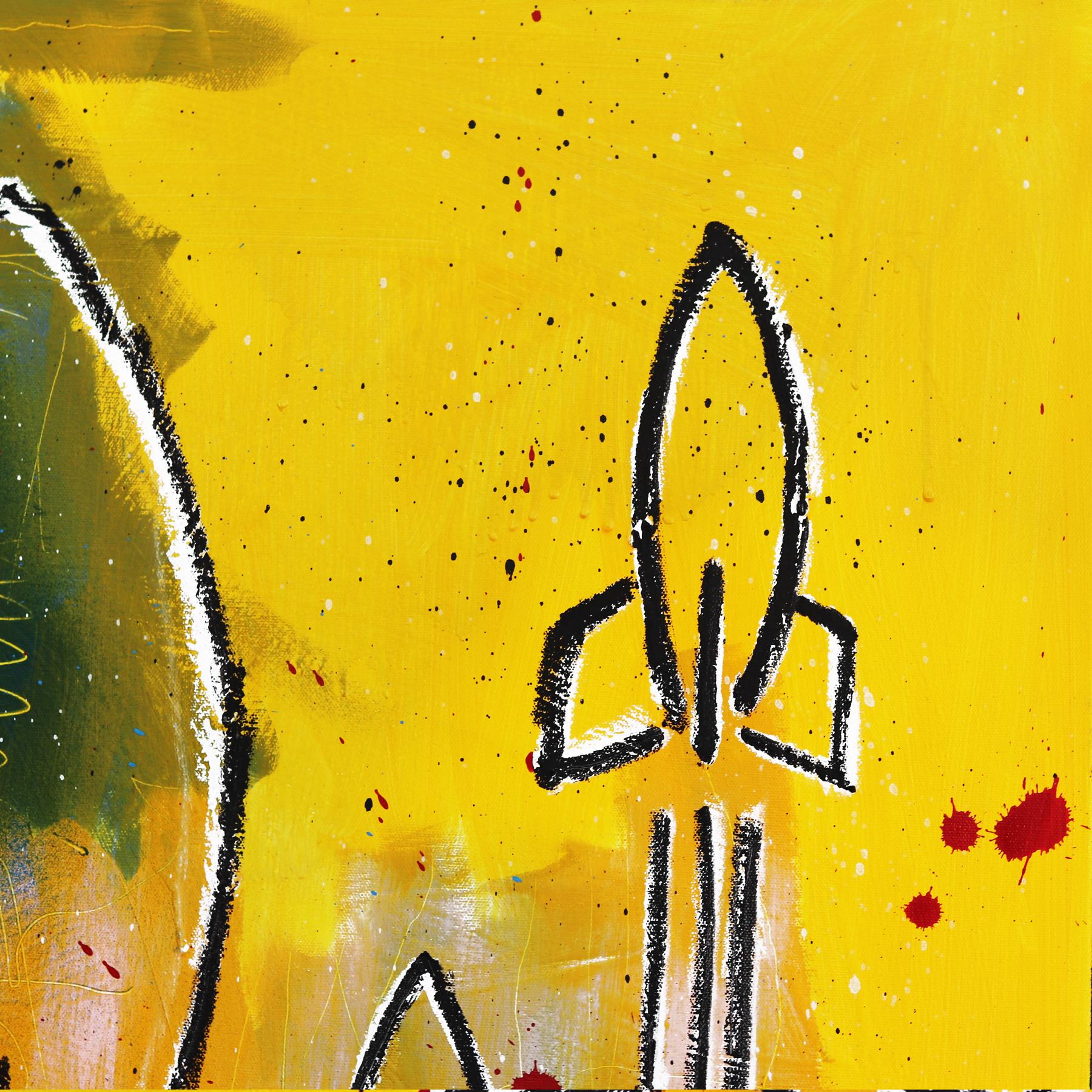 Cohetes - Obra de Arte Figurativa Neoexpresionista Amarilla en venta 1