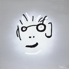 Spike Head - Abstract Quirky Figurative Portrait Mixed Media Artwork on Canvas