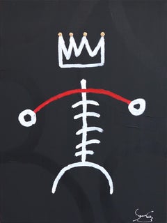 Il re senza testa - Opera d'arte astratta figurativa originale in nero, rosso e bianco