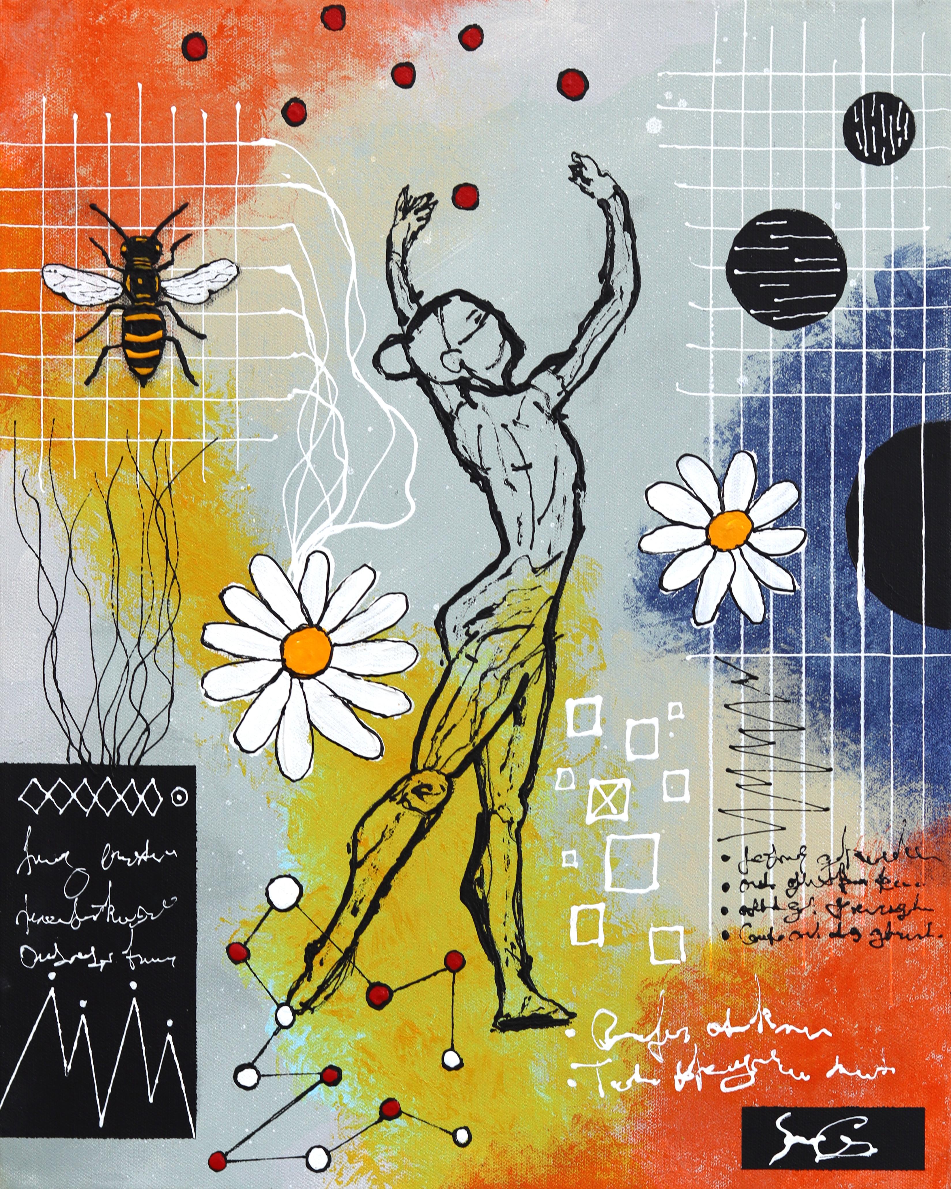 The Leap - Original Abstract Modern Figurative Mixed Media Artwork on Canvas