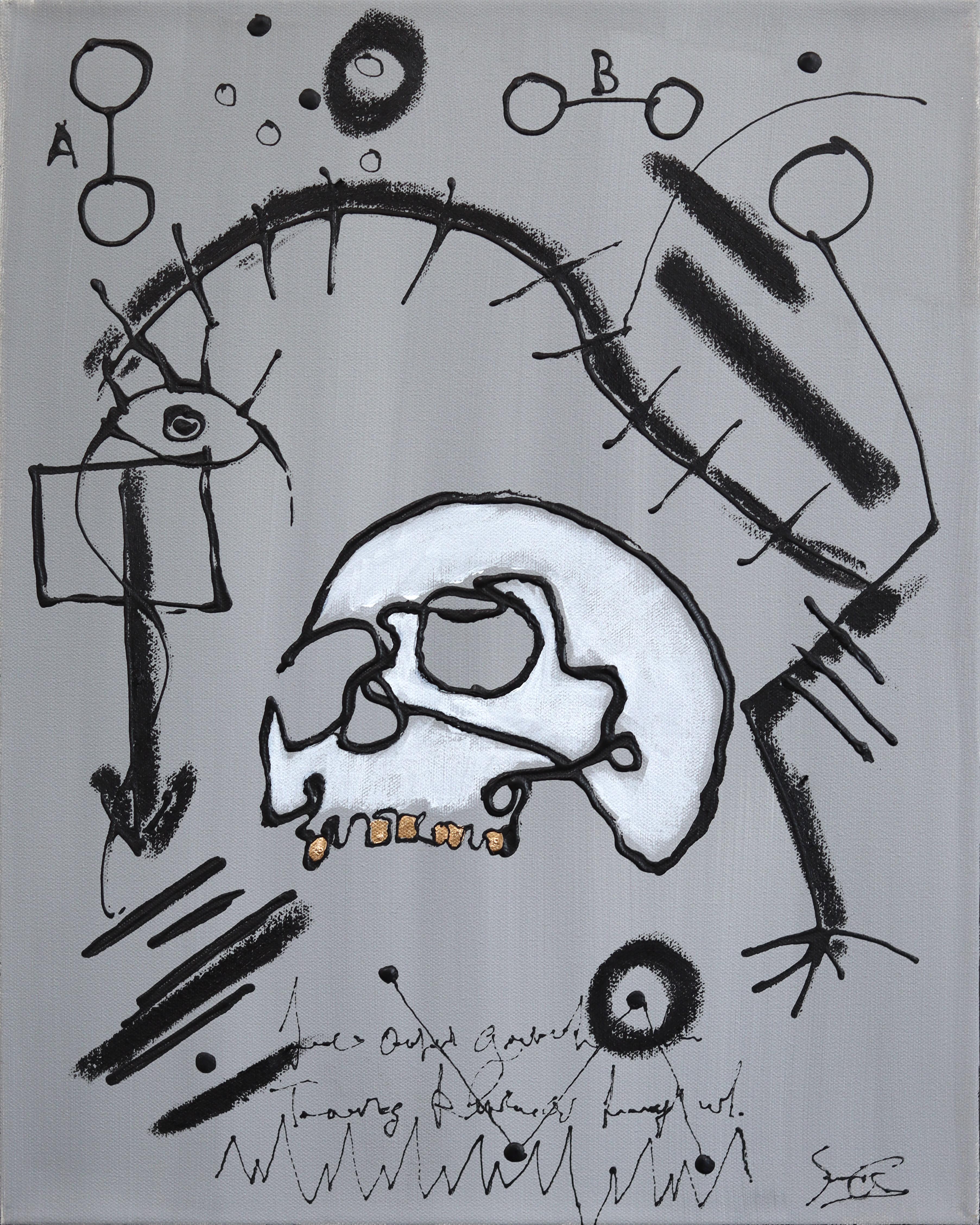 The Mechanics of Man - Abstract Figurative Mixed Media Skull Artwork on Canvas
