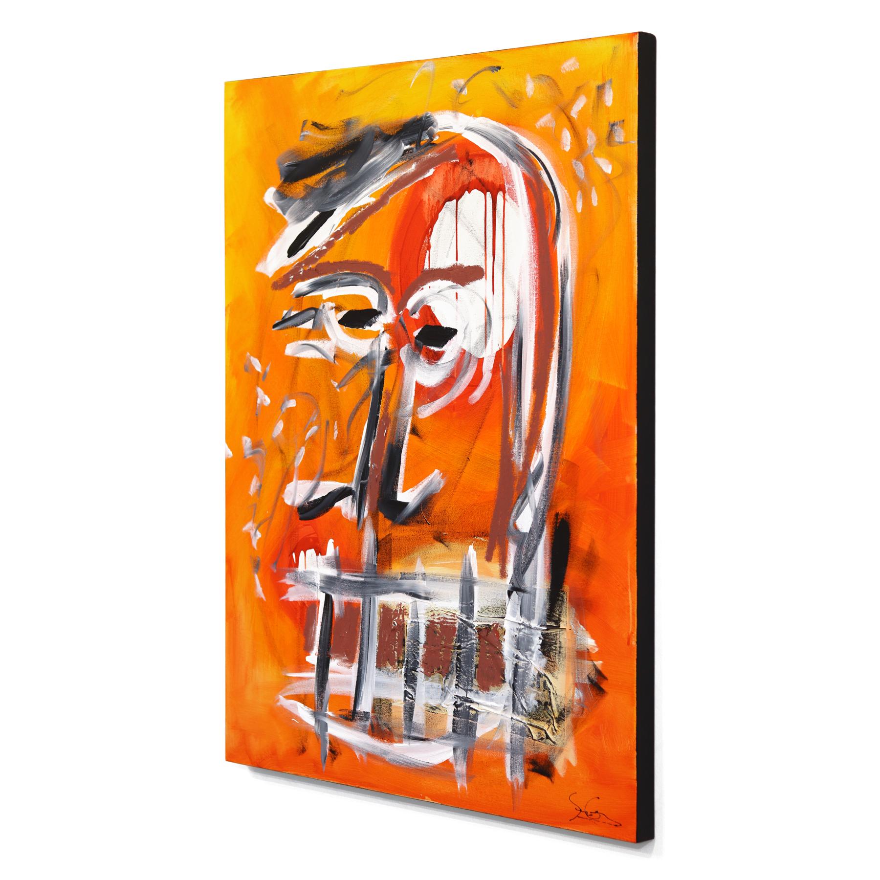 The Watcher - Original Figurative Vibrant Colorful Fire Tone Abstract Painting For Sale 1