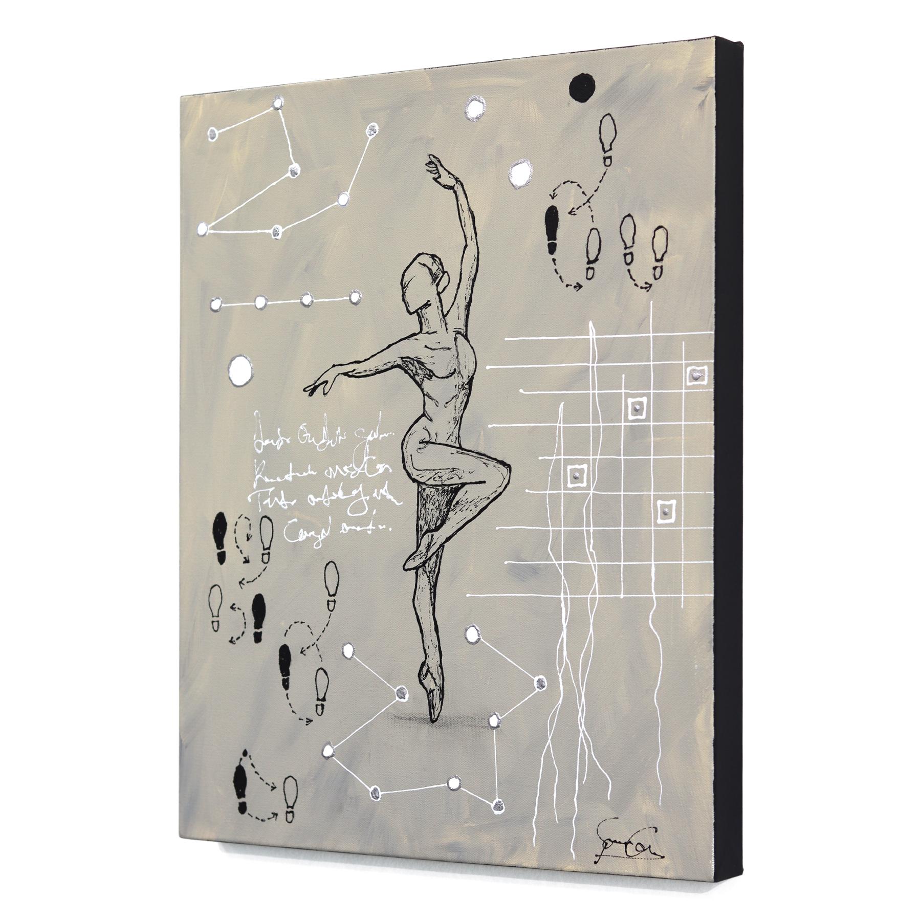 Traces of Grace - Contemporary Abstract Figurative Mixed Media Artwork on Canvas - Gray Abstract Painting by Soren Grau