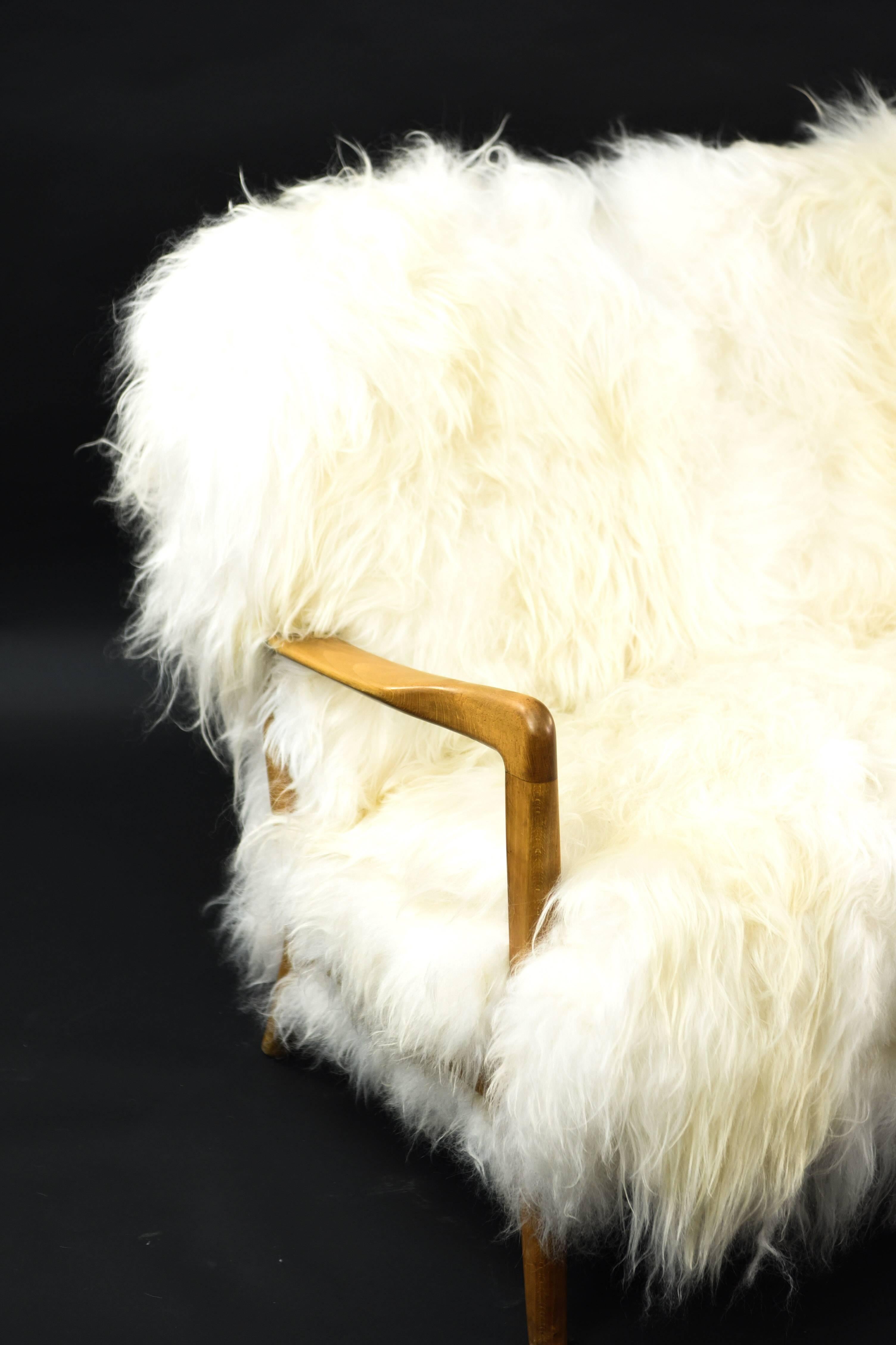 Mid-Century Modern Soren Hansen for Fritz Hansen Sofa in Mongolian Lamb's Wool